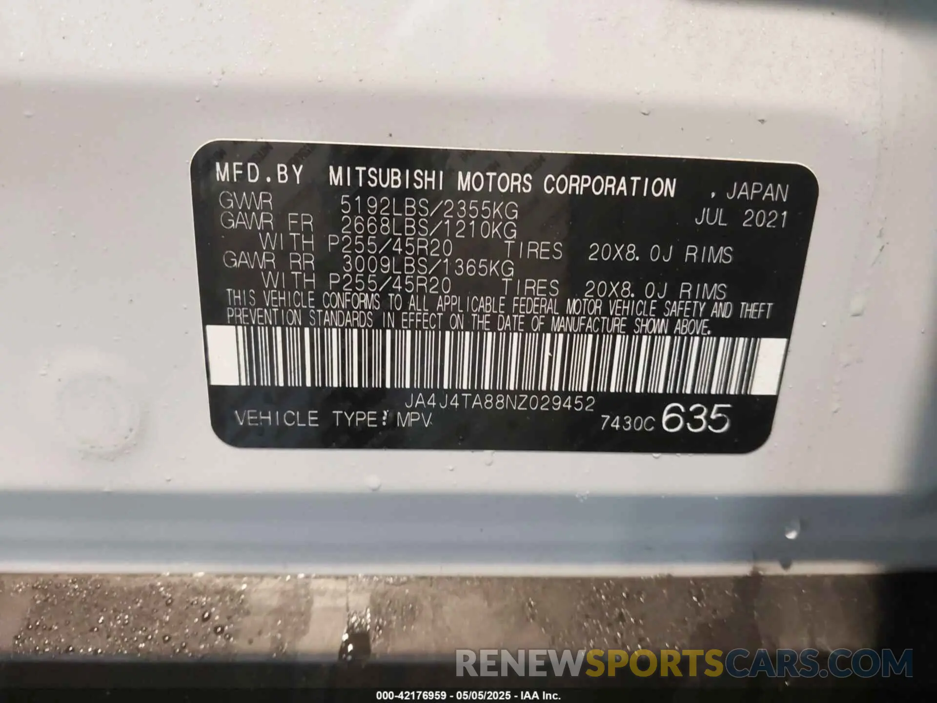 9 Photograph of a damaged car JA4J4TA88NZ029452 MITSUBISHI OUTLANDER 2022