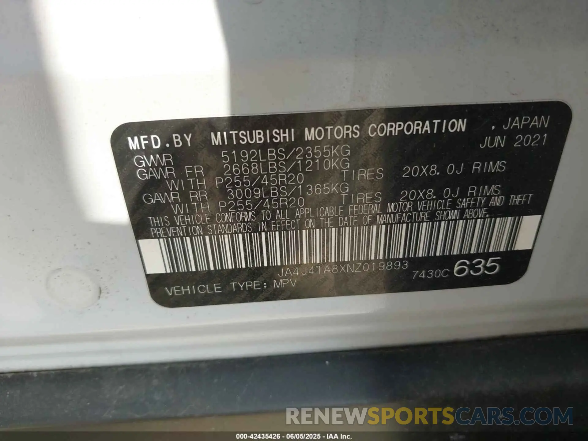 9 Photograph of a damaged car JA4J4TA8XNZ019893 MITSUBISHI OUTLANDER 2022