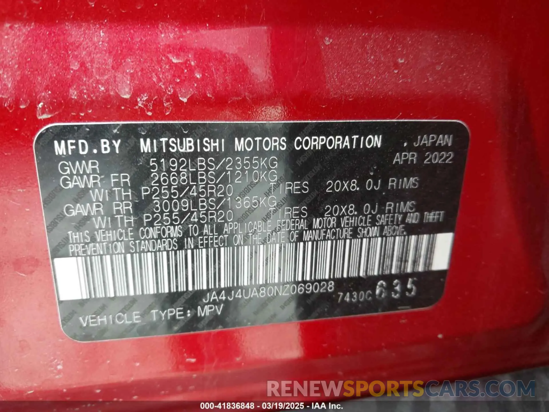 9 Photograph of a damaged car JA4J4UA80NZ069028 MITSUBISHI OUTLANDER 2022