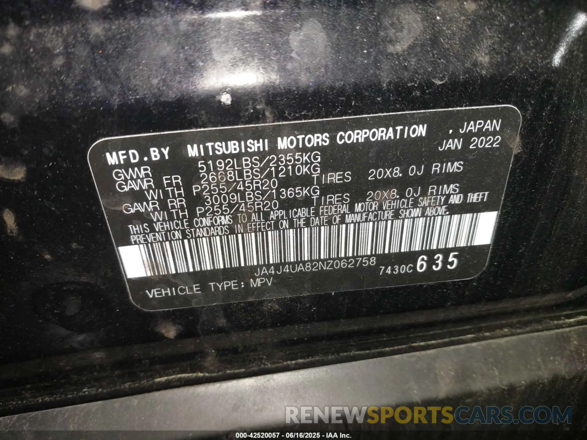 9 Photograph of a damaged car JA4J4UA82NZ062758 MITSUBISHI OUTLANDER 2022