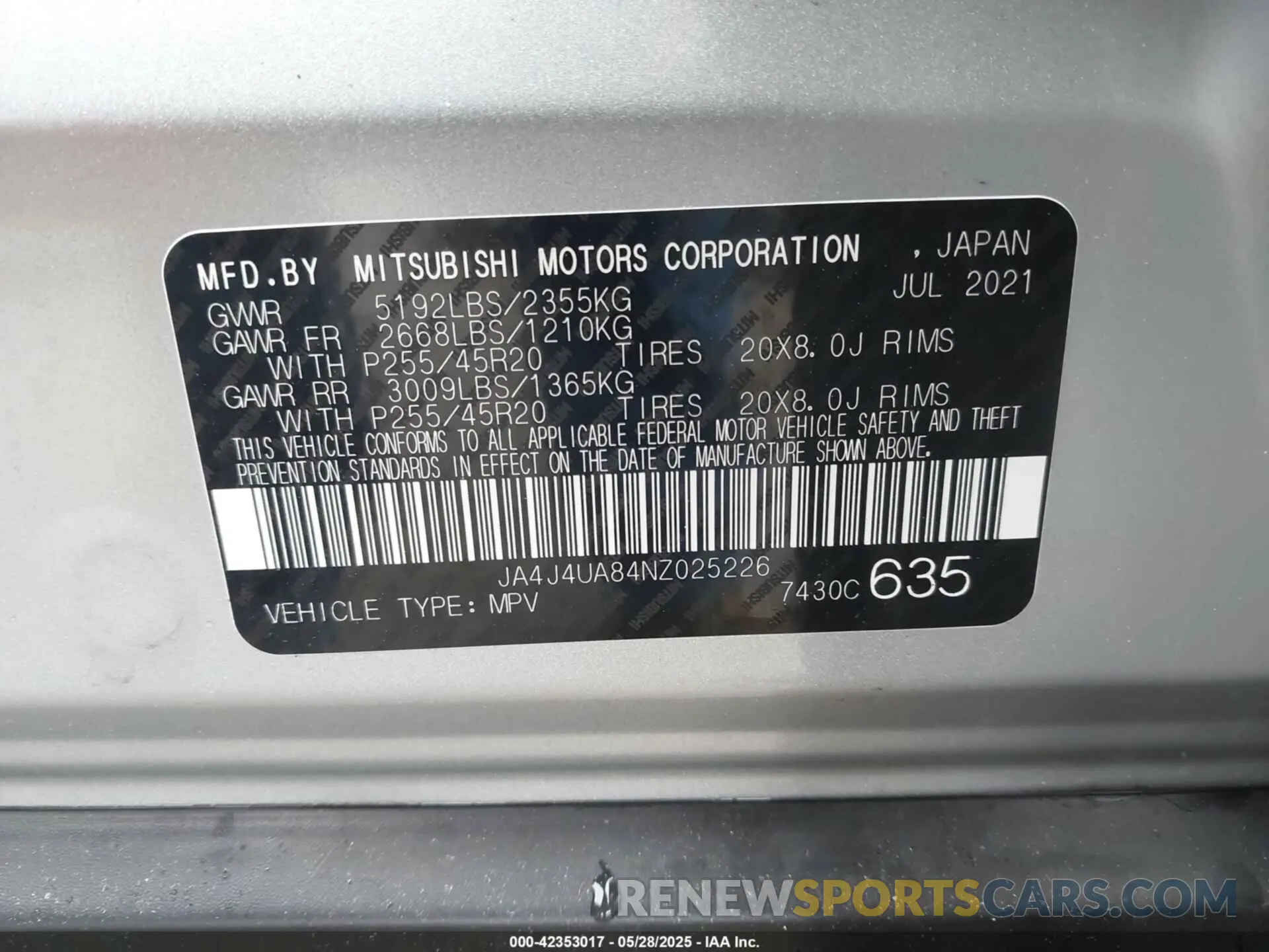 9 Photograph of a damaged car JA4J4UA84NZ025226 MITSUBISHI OUTLANDER 2022