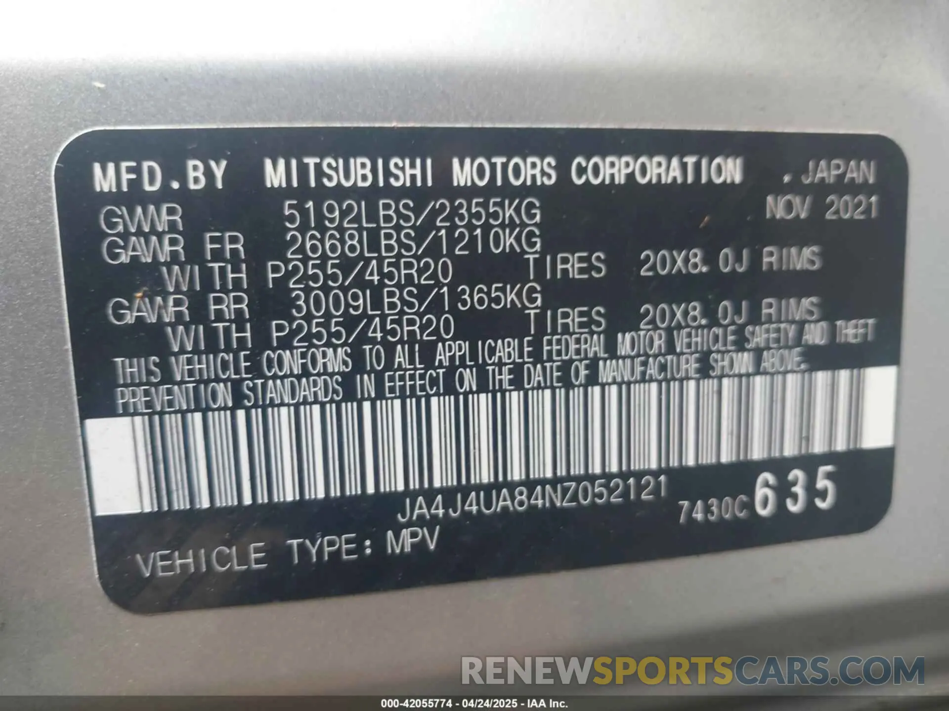 9 Photograph of a damaged car JA4J4UA84NZ052121 MITSUBISHI OUTLANDER 2022