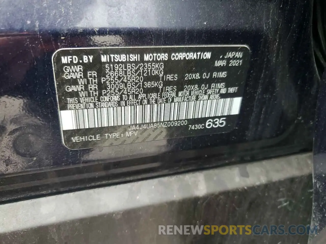 14 Photograph of a damaged car JA4J4UA85NZ009200 MITSUBISHI OUTLANDER 2022