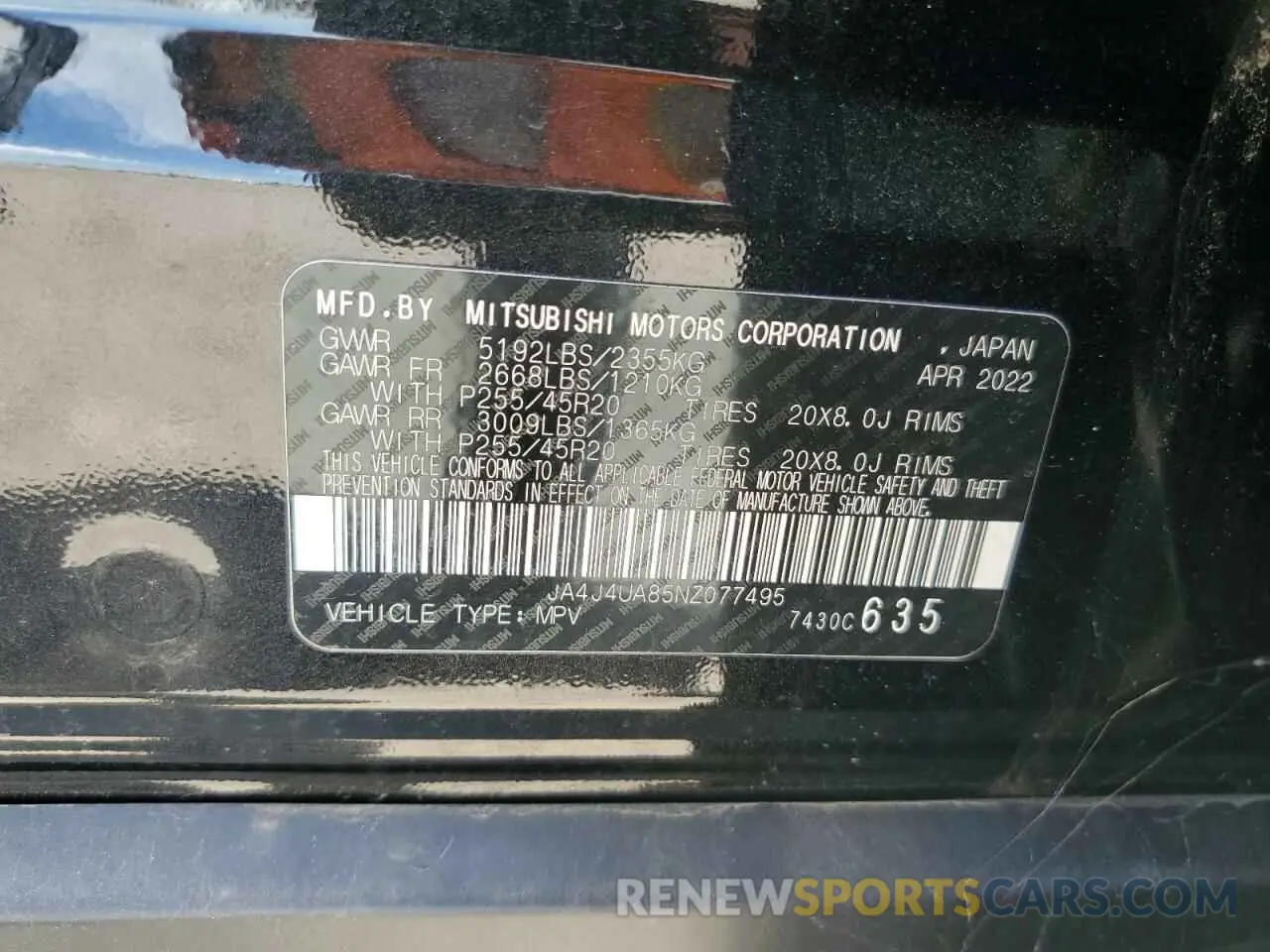 13 Photograph of a damaged car JA4J4UA85NZ077495 MITSUBISHI OUTLANDER 2022