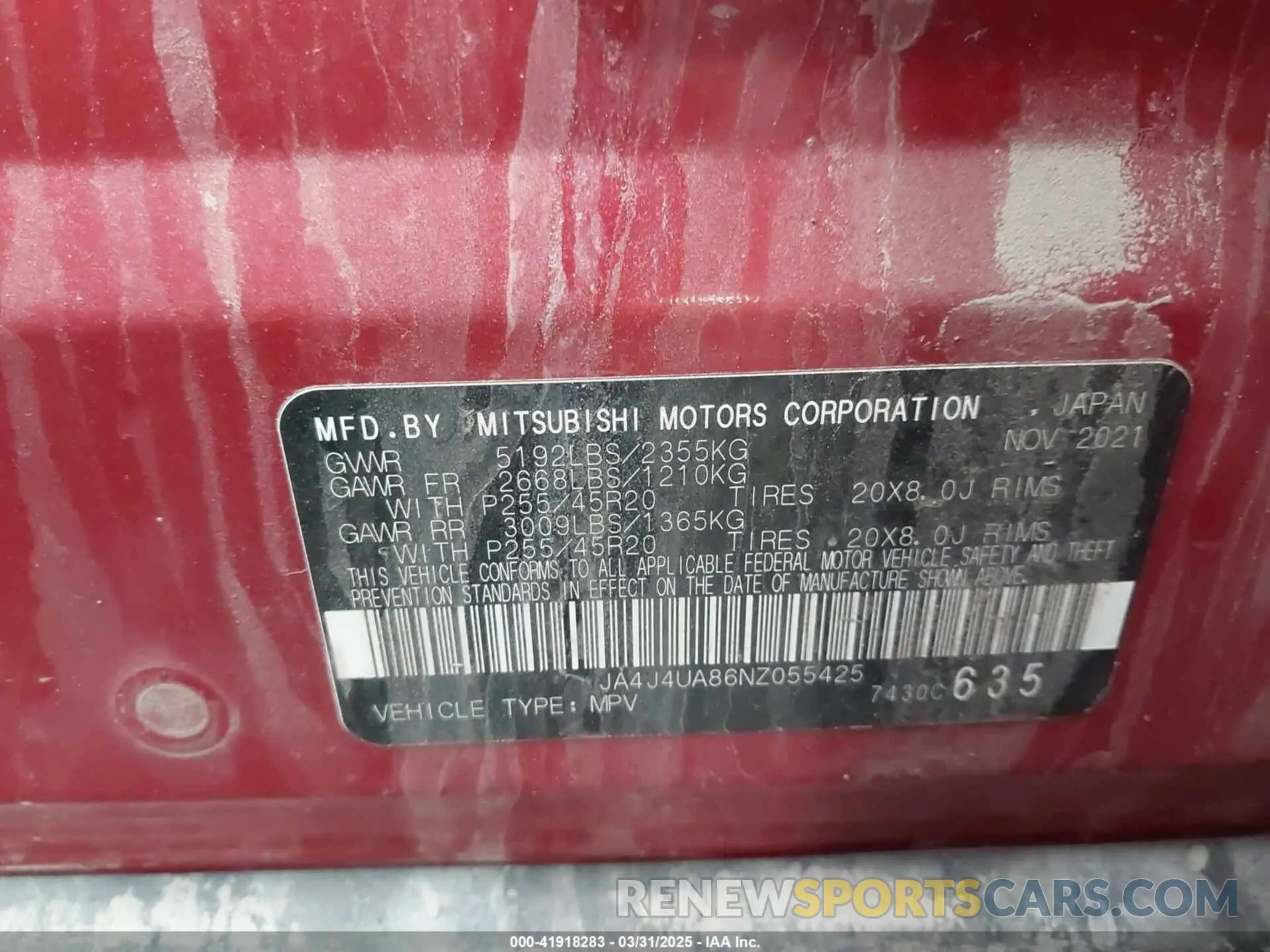 9 Photograph of a damaged car JA4J4UA86NZ055425 MITSUBISHI OUTLANDER 2022