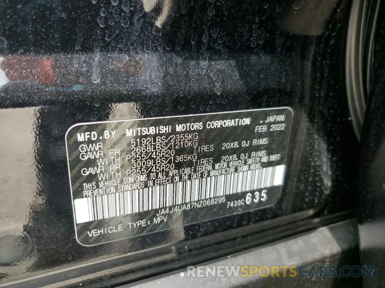 13 Photograph of a damaged car JA4J4UA87NZ068295 MITSUBISHI OUTLANDER 2022