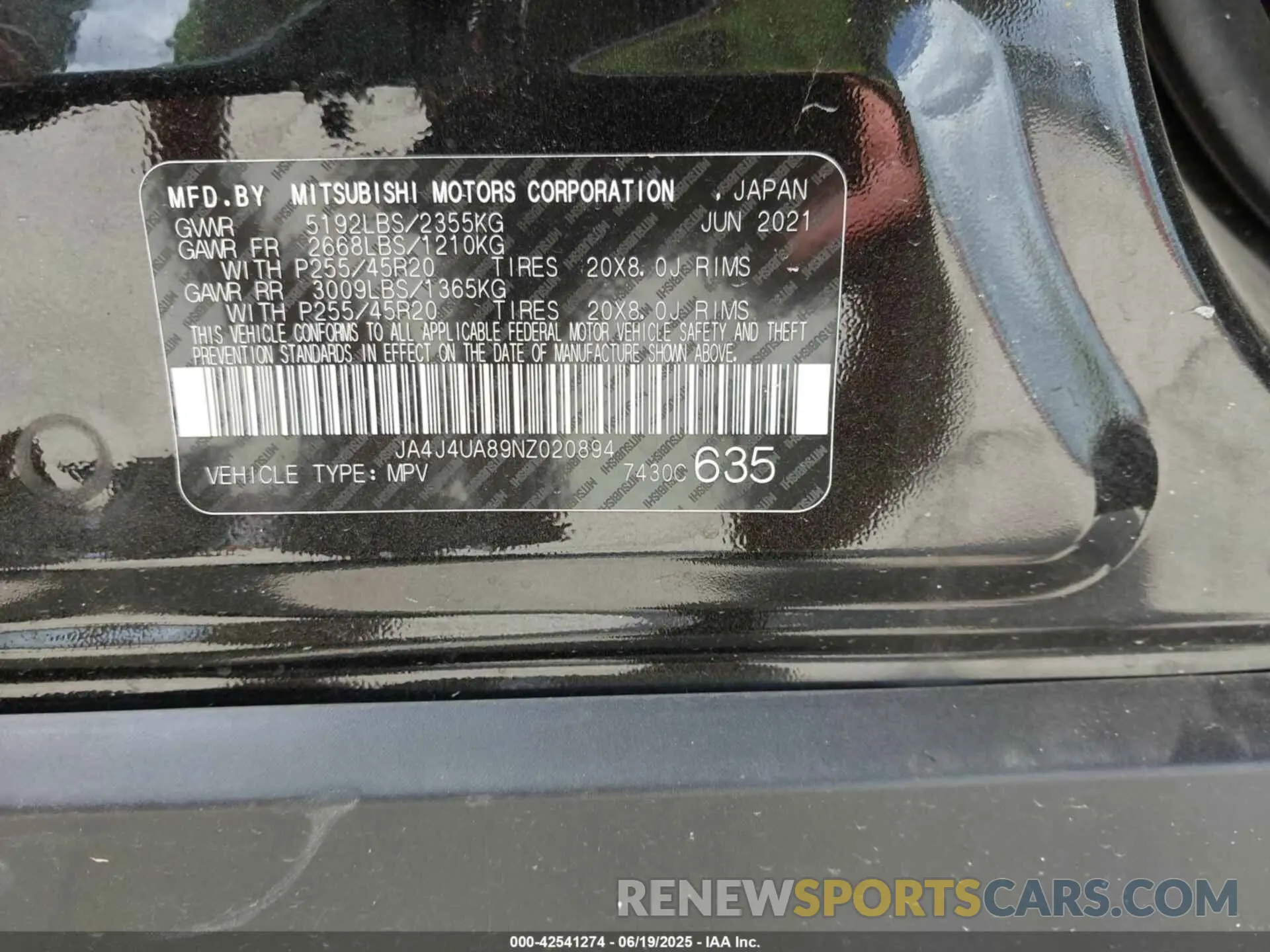 9 Photograph of a damaged car JA4J4UA89NZ020894 MITSUBISHI OUTLANDER 2022