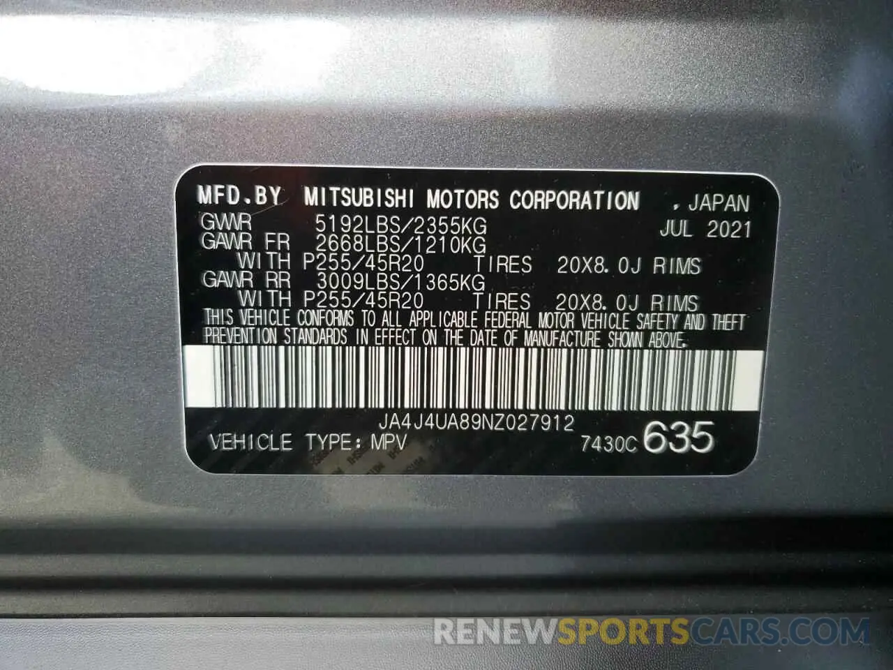14 Photograph of a damaged car JA4J4UA89NZ027912 MITSUBISHI OUTLANDER 2022