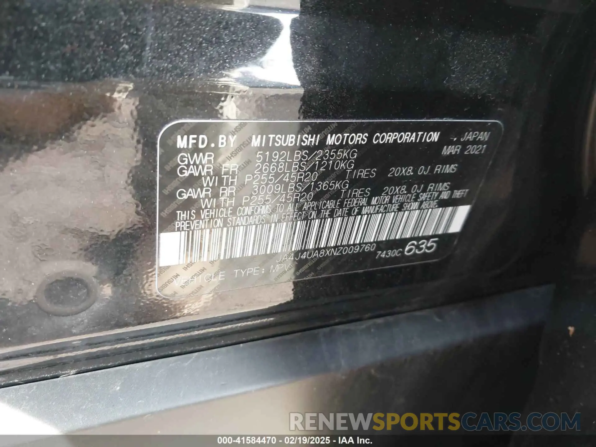 9 Photograph of a damaged car JA4J4UA8XNZ009760 MITSUBISHI OUTLANDER 2022