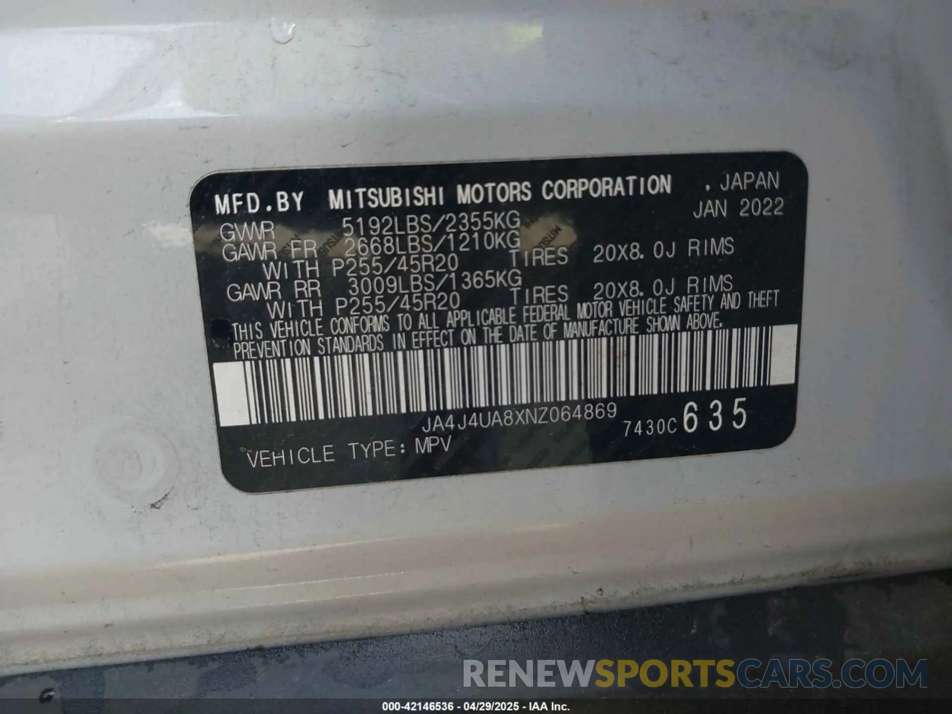 9 Photograph of a damaged car JA4J4UA8XNZ064869 MITSUBISHI OUTLANDER 2022