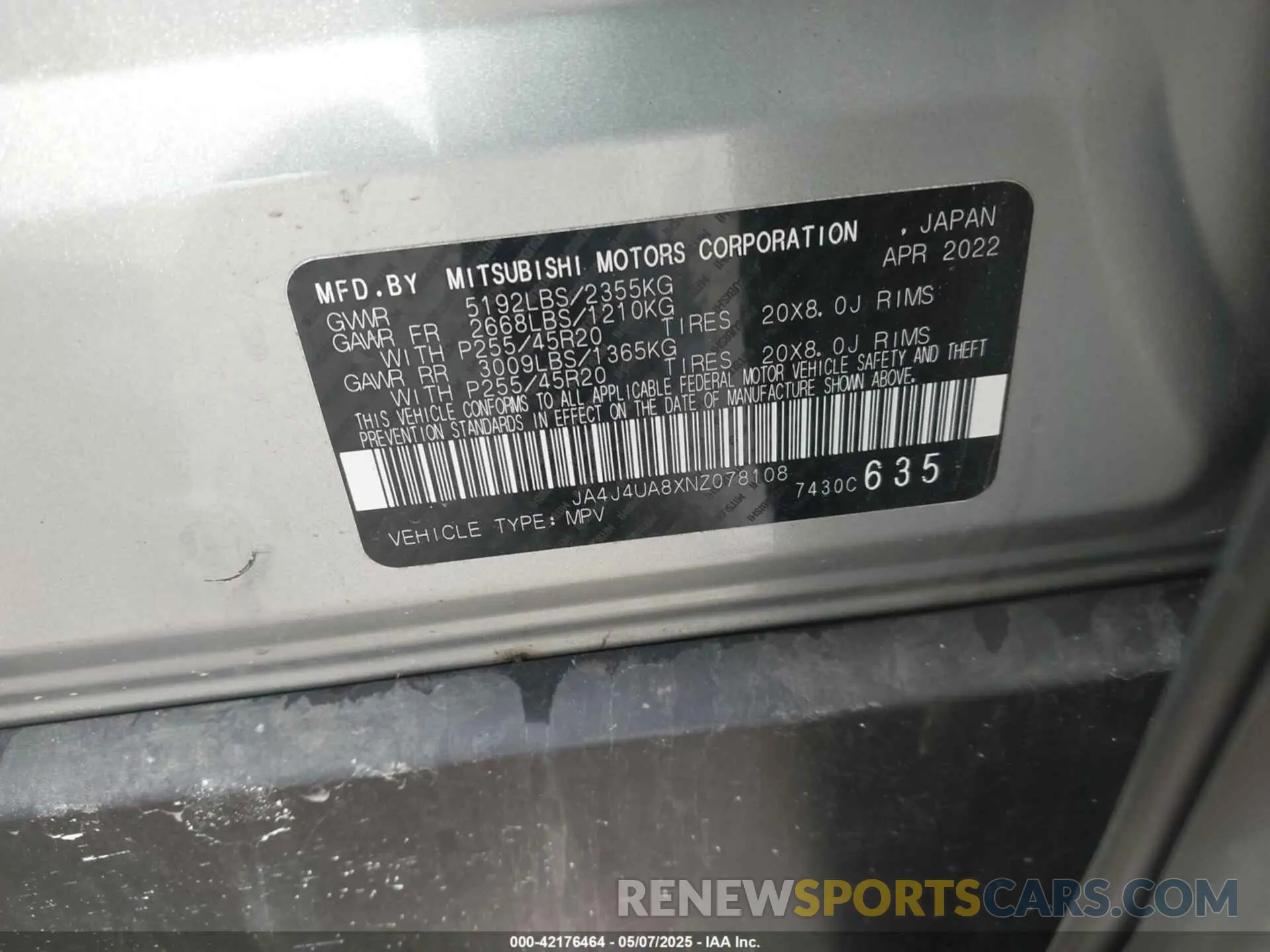 9 Photograph of a damaged car JA4J4UA8XNZ078108 MITSUBISHI OUTLANDER 2022