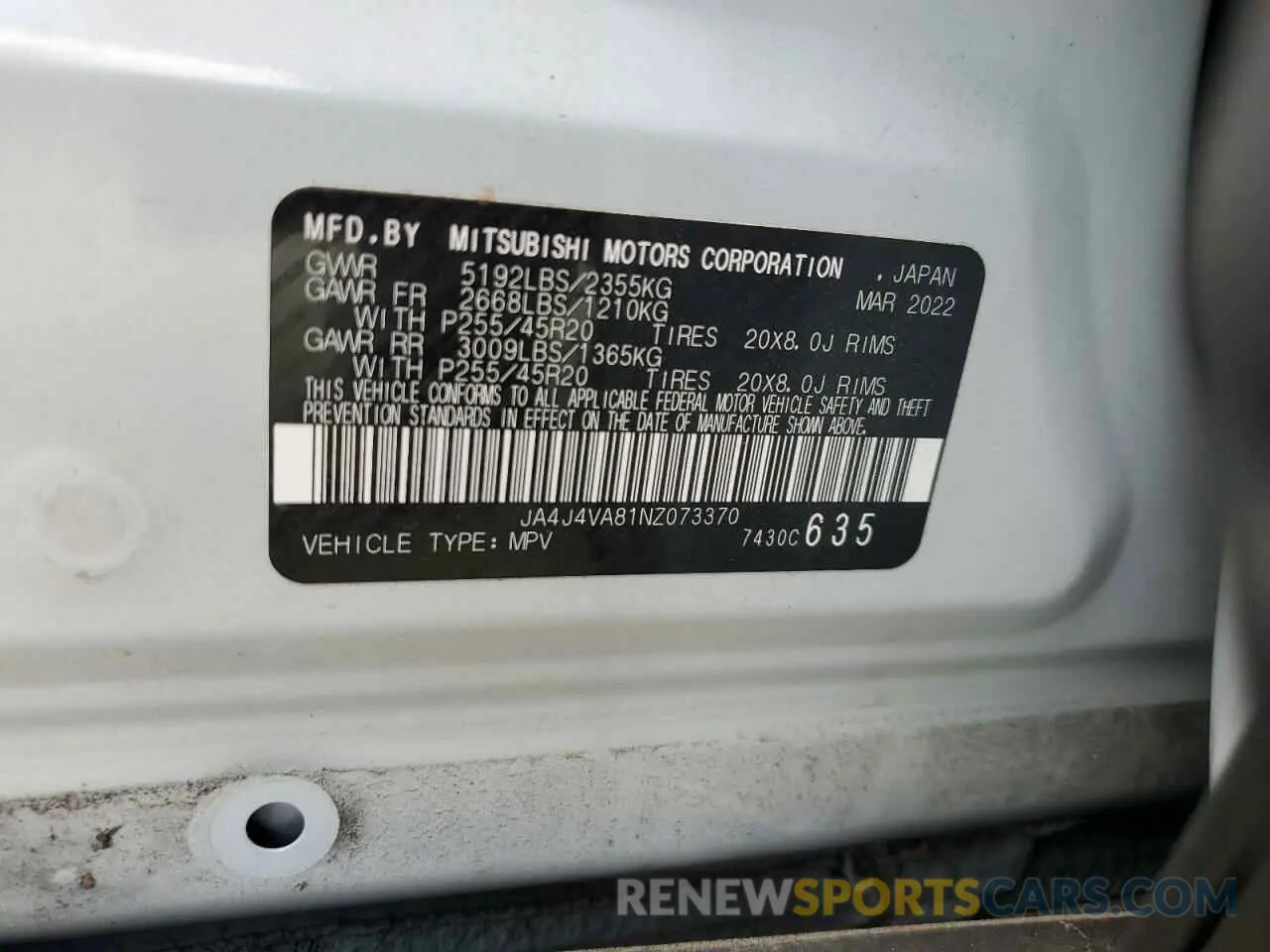 13 Photograph of a damaged car JA4J4VA81NZ073370 MITSUBISHI OUTLANDER 2022