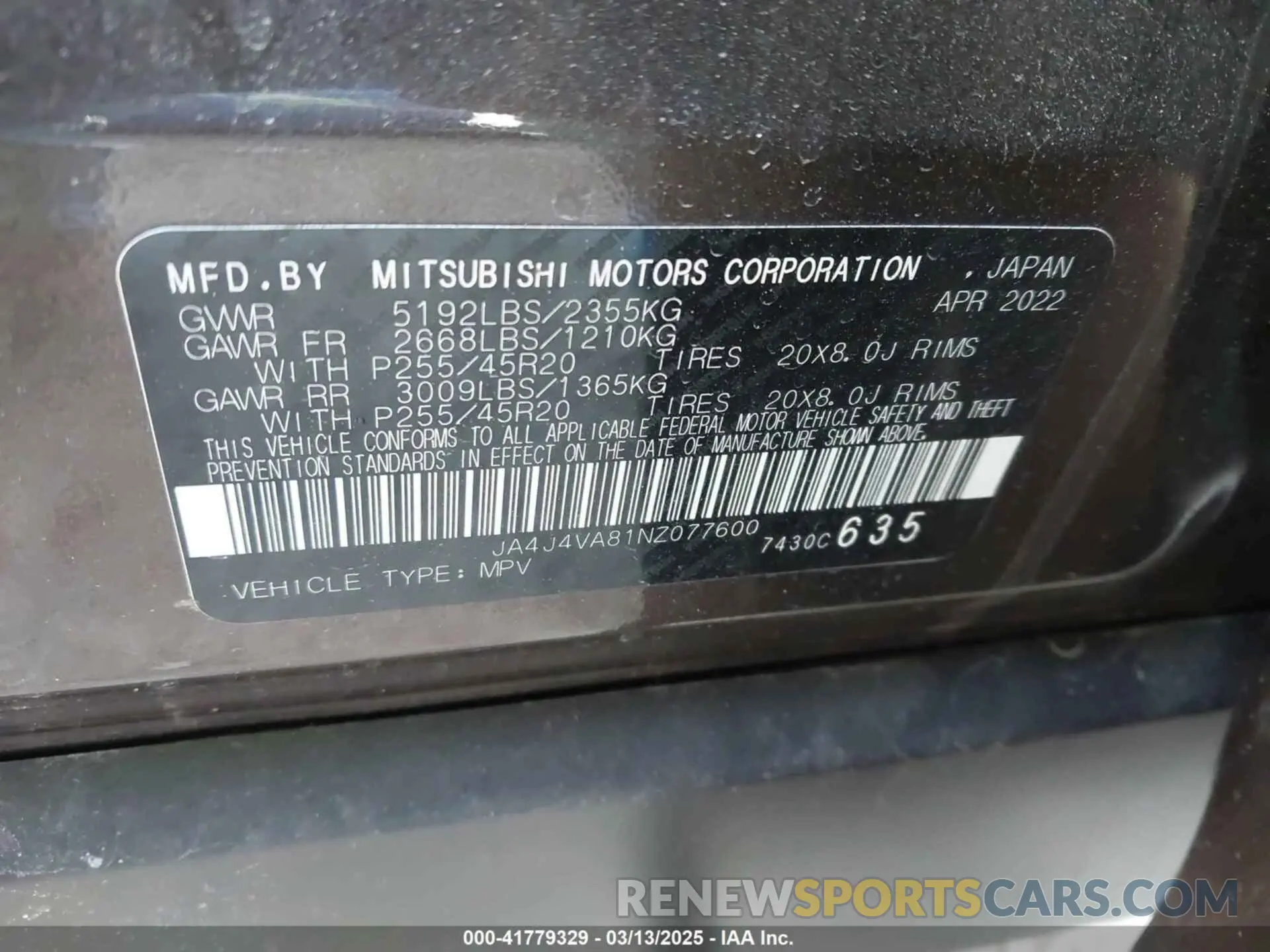 9 Photograph of a damaged car JA4J4VA81NZ077600 MITSUBISHI OUTLANDER 2022