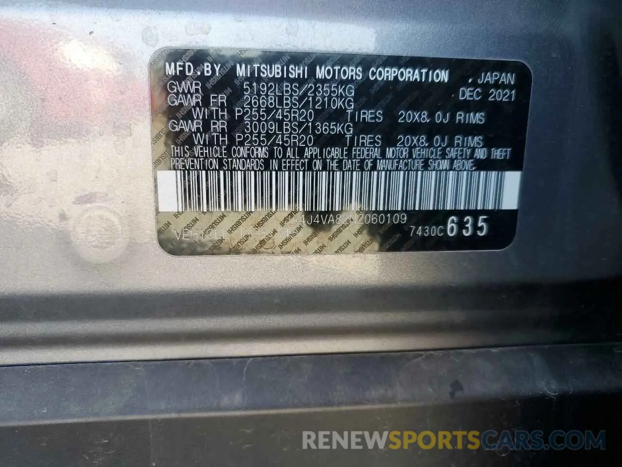 15 Photograph of a damaged car JA4J4VA82NZ060109 MITSUBISHI OUTLANDER 2022