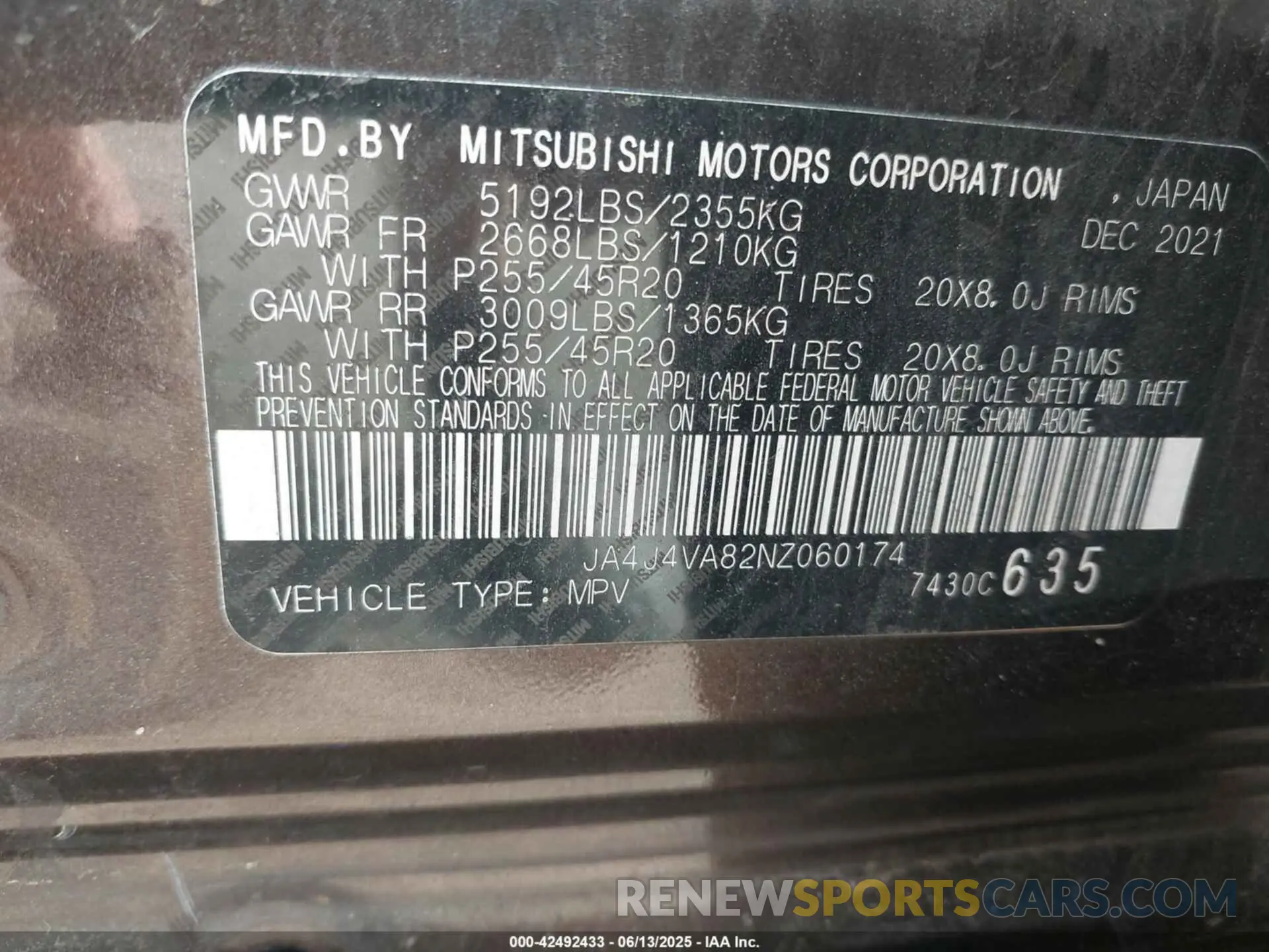 9 Photograph of a damaged car JA4J4VA82NZ060174 MITSUBISHI OUTLANDER 2022