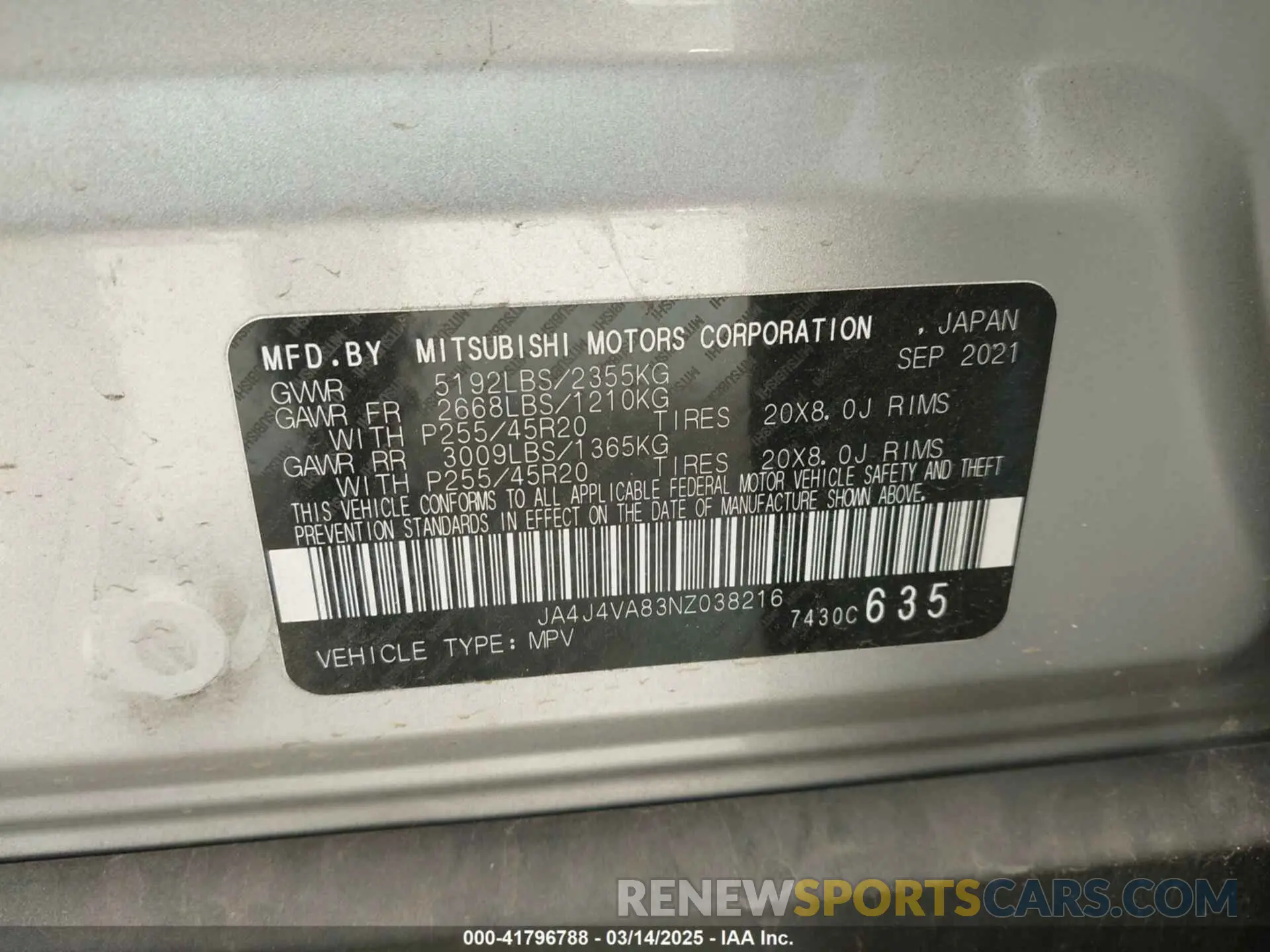 9 Photograph of a damaged car JA4J4VA83NZ038216 MITSUBISHI OUTLANDER 2022
