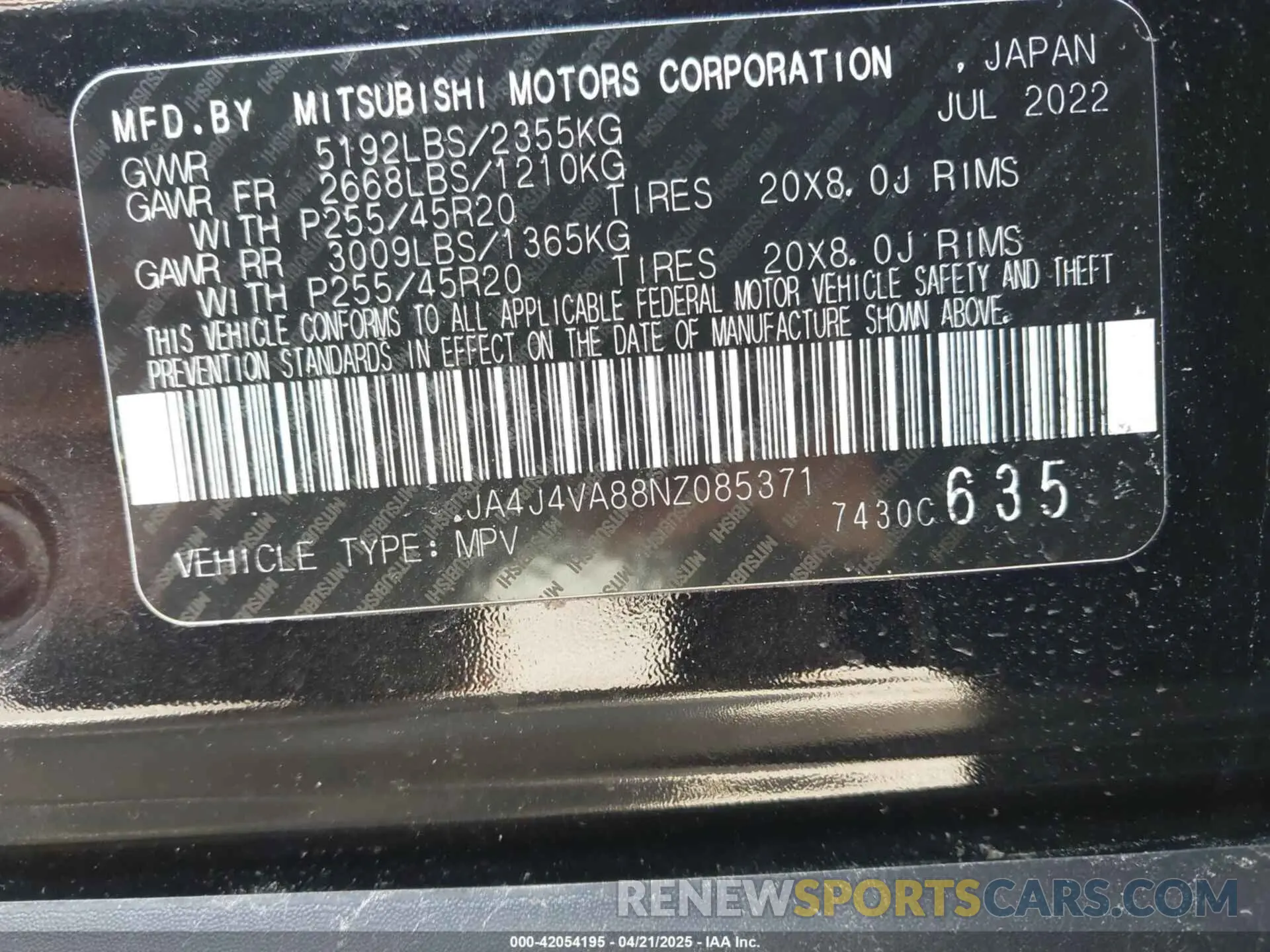 9 Photograph of a damaged car JA4J4VA88NZ085371 MITSUBISHI OUTLANDER 2022