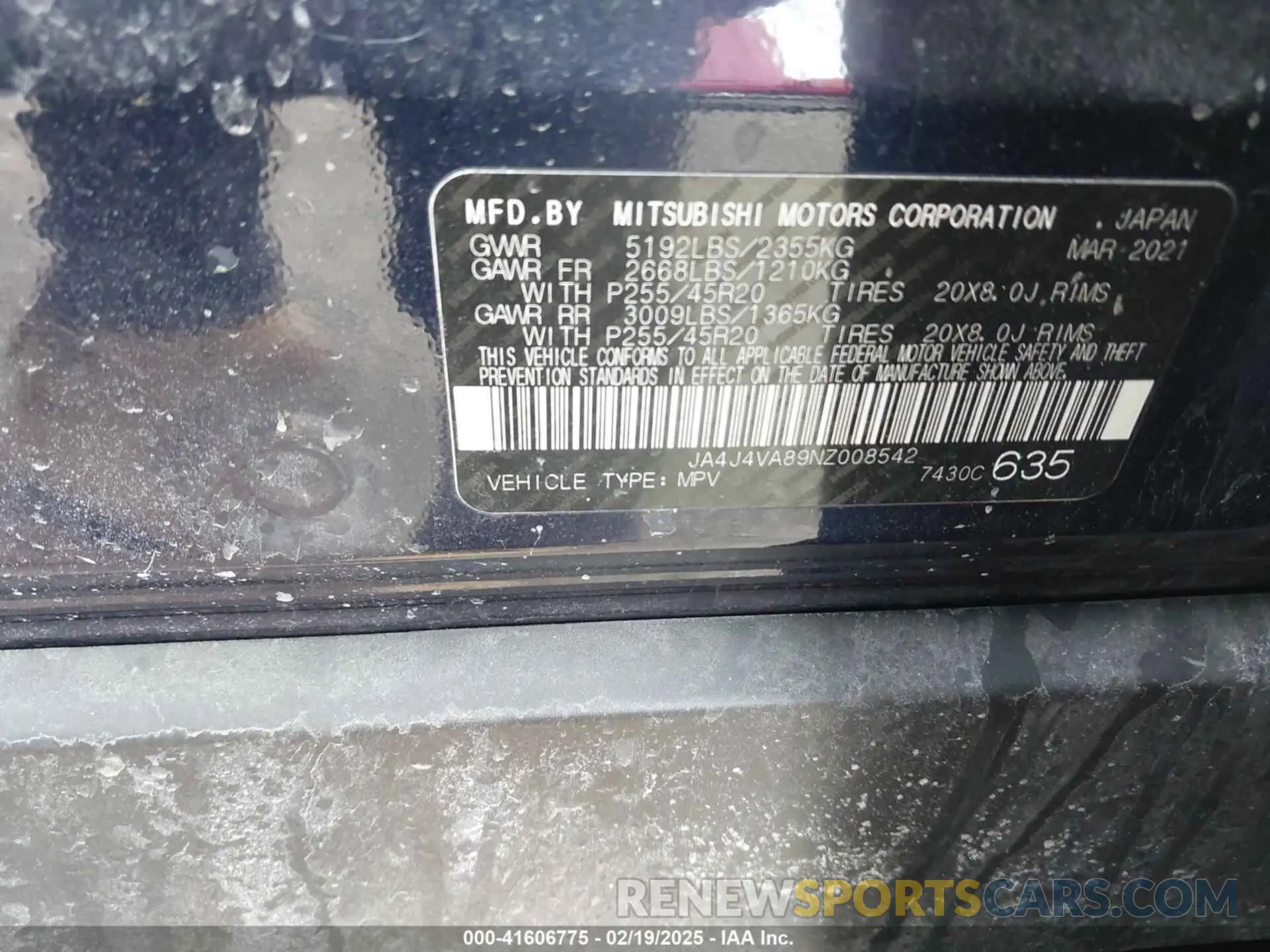 9 Photograph of a damaged car JA4J4VA89NZ008542 MITSUBISHI OUTLANDER 2022