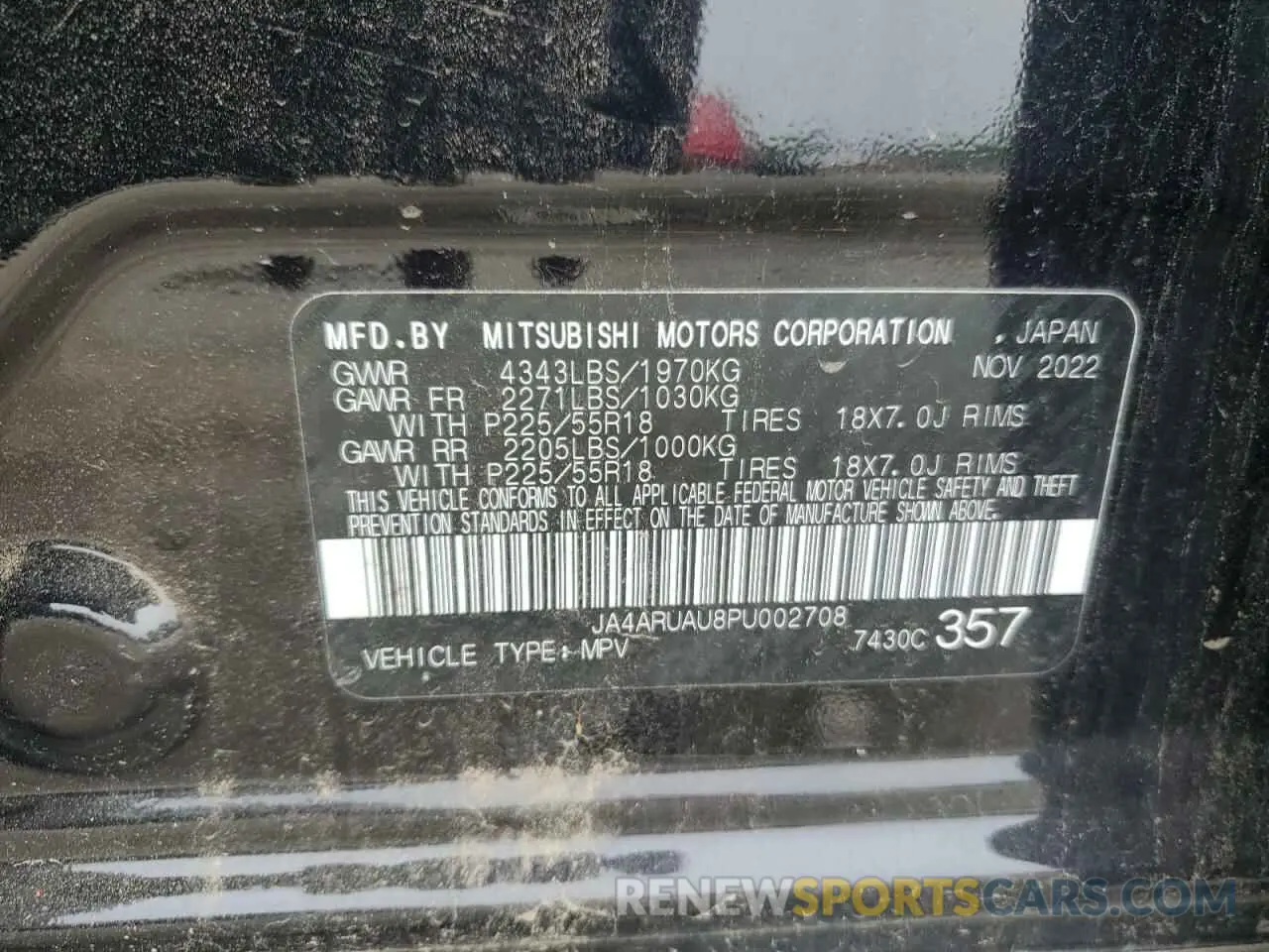 13 Photograph of a damaged car JA4ARUAU8PU002708 MITSUBISHI OUTLANDER 2023