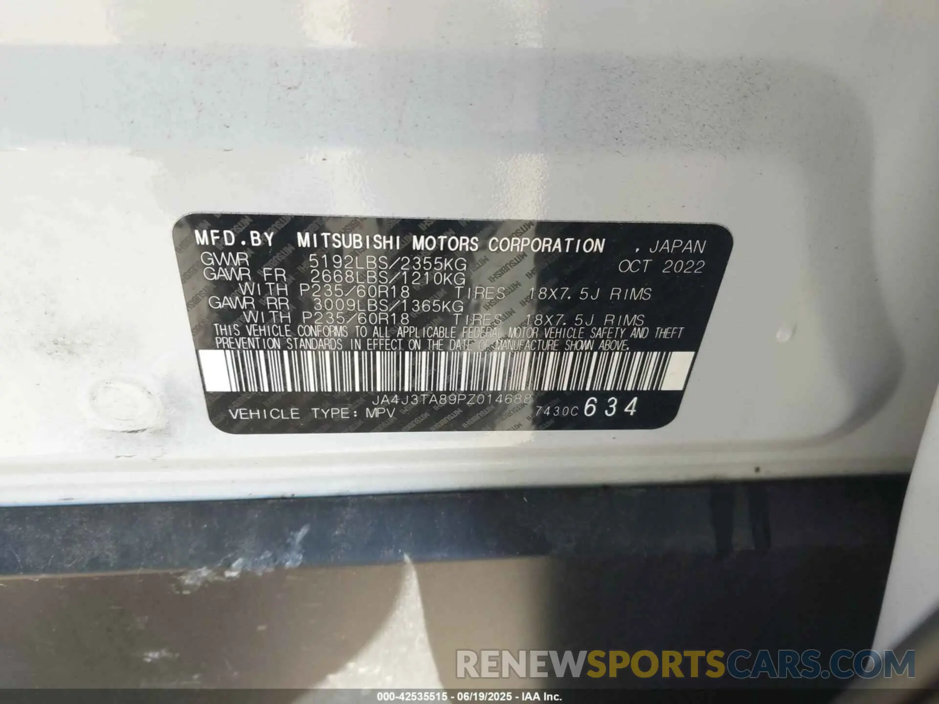 9 Photograph of a damaged car JA4J3TA89PZ014688 MITSUBISHI OUTLANDER 2023
