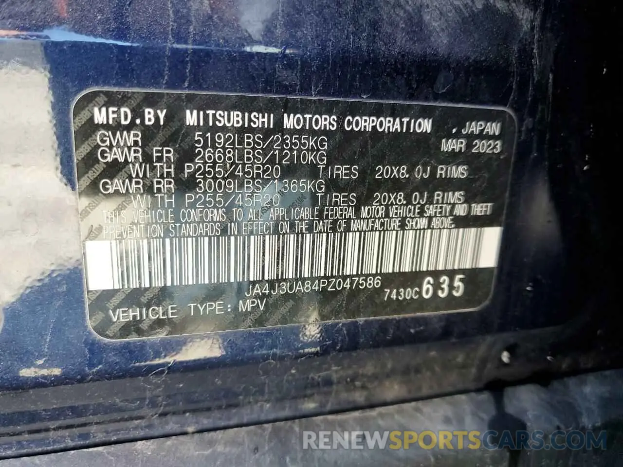 13 Photograph of a damaged car JA4J3UA84PZ047586 MITSUBISHI OUTLANDER 2023