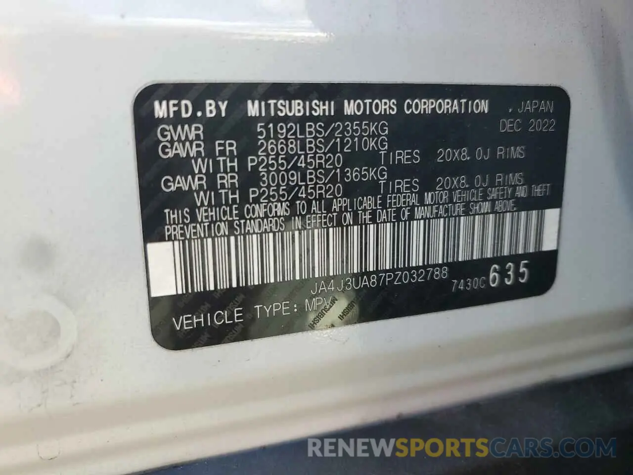14 Photograph of a damaged car JA4J3UA87PZ032788 MITSUBISHI OUTLANDER 2023