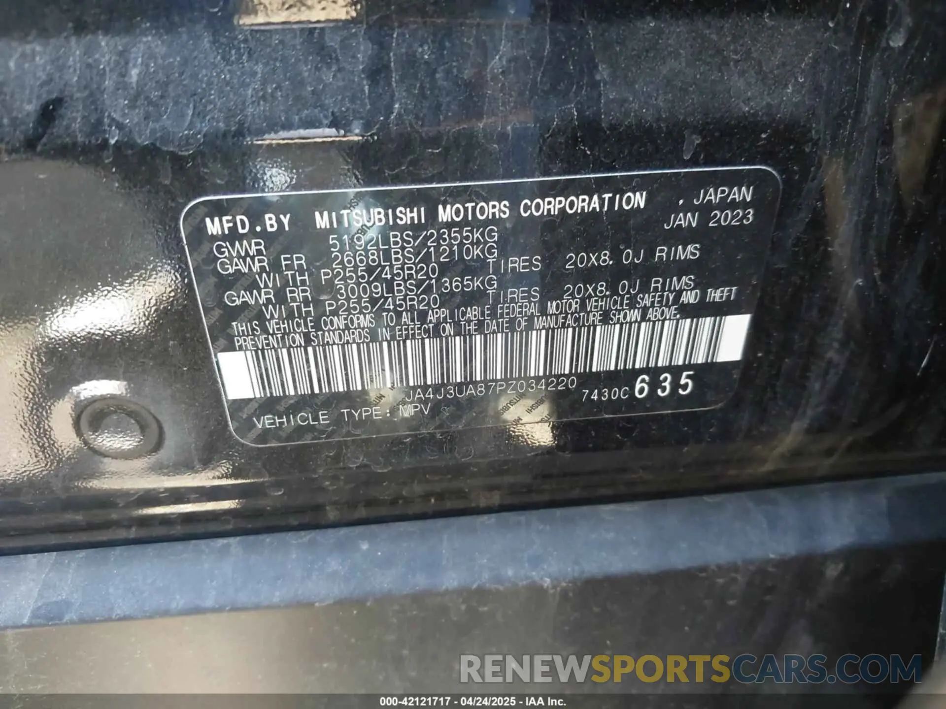 9 Photograph of a damaged car JA4J3UA87PZ034220 MITSUBISHI OUTLANDER 2023