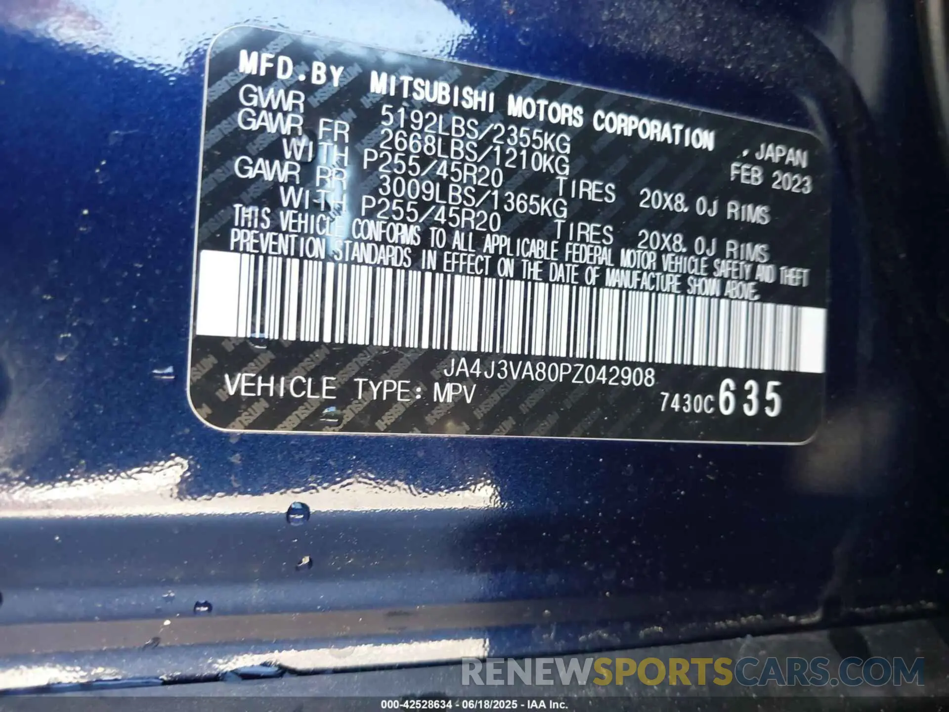 9 Photograph of a damaged car JA4J3VA80PZ042908 MITSUBISHI OUTLANDER 2023