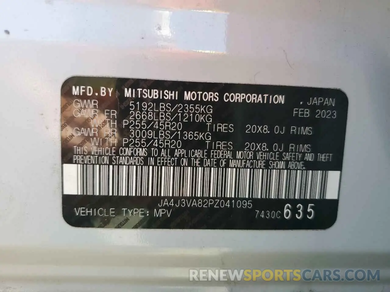 13 Photograph of a damaged car JA4J3VA82PZ041095 MITSUBISHI OUTLANDER 2023