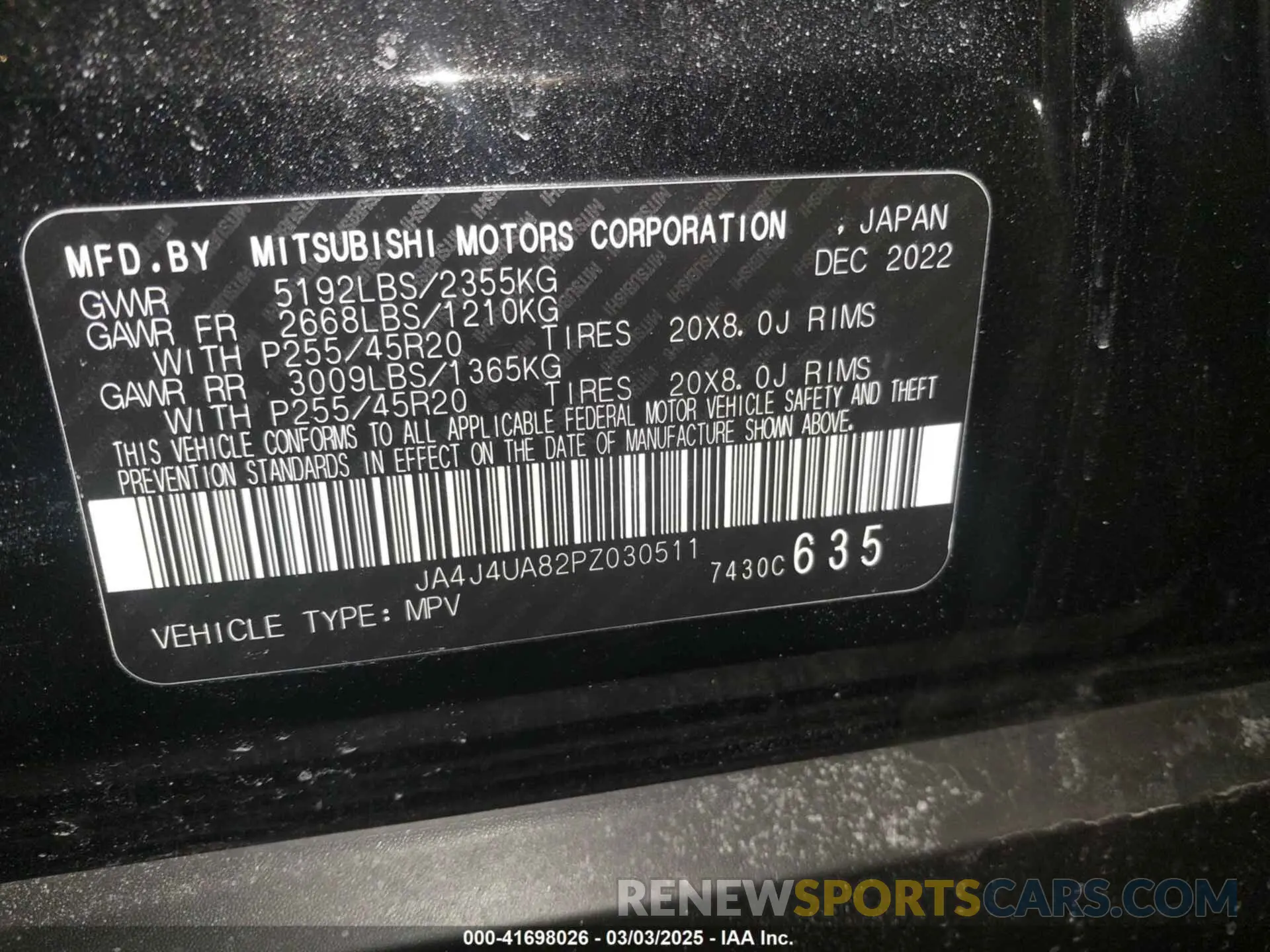 9 Photograph of a damaged car JA4J4UA82PZ030511 MITSUBISHI OUTLANDER 2023