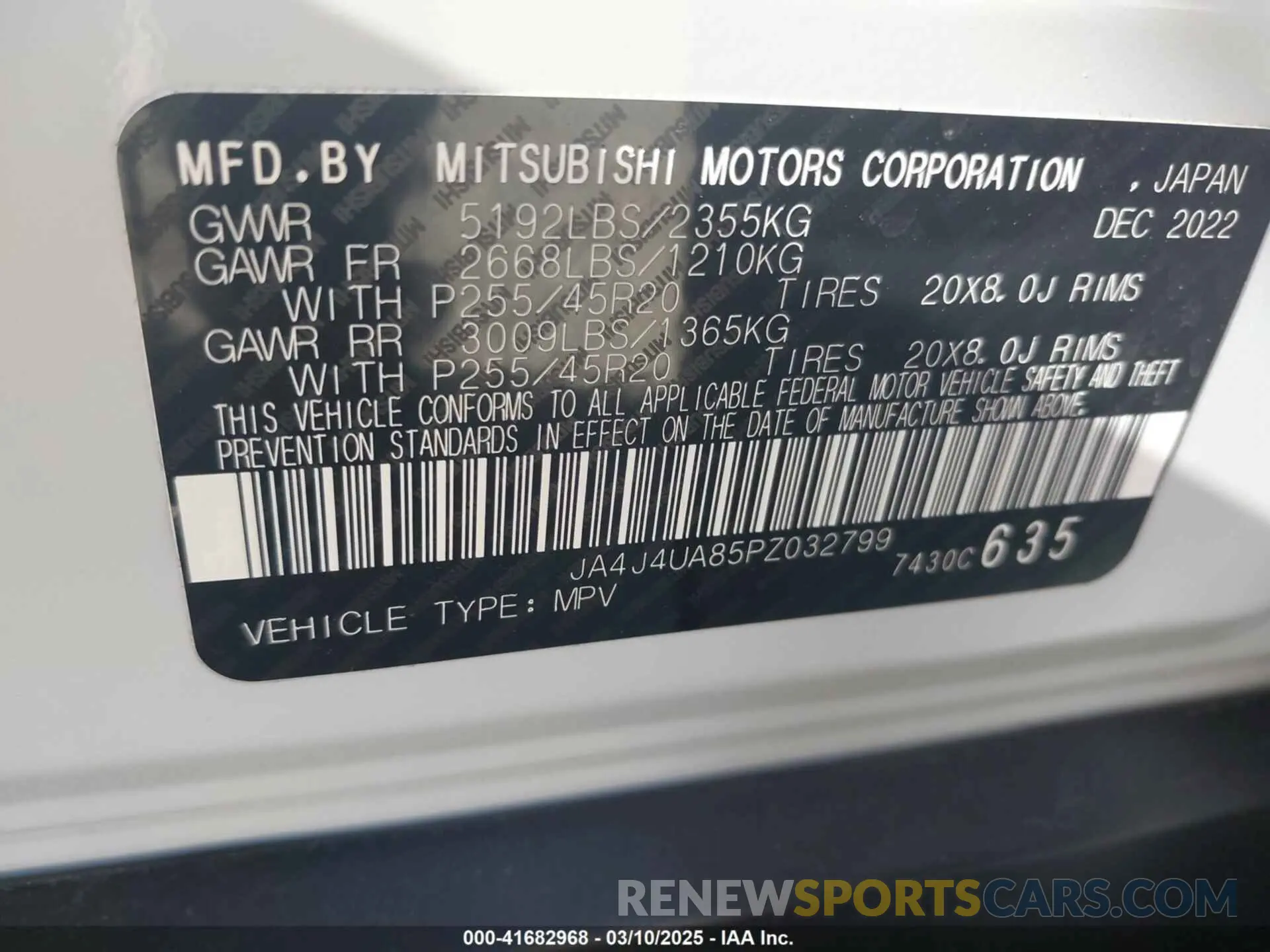 9 Photograph of a damaged car JA4J4UA85PZ032799 MITSUBISHI OUTLANDER 2023