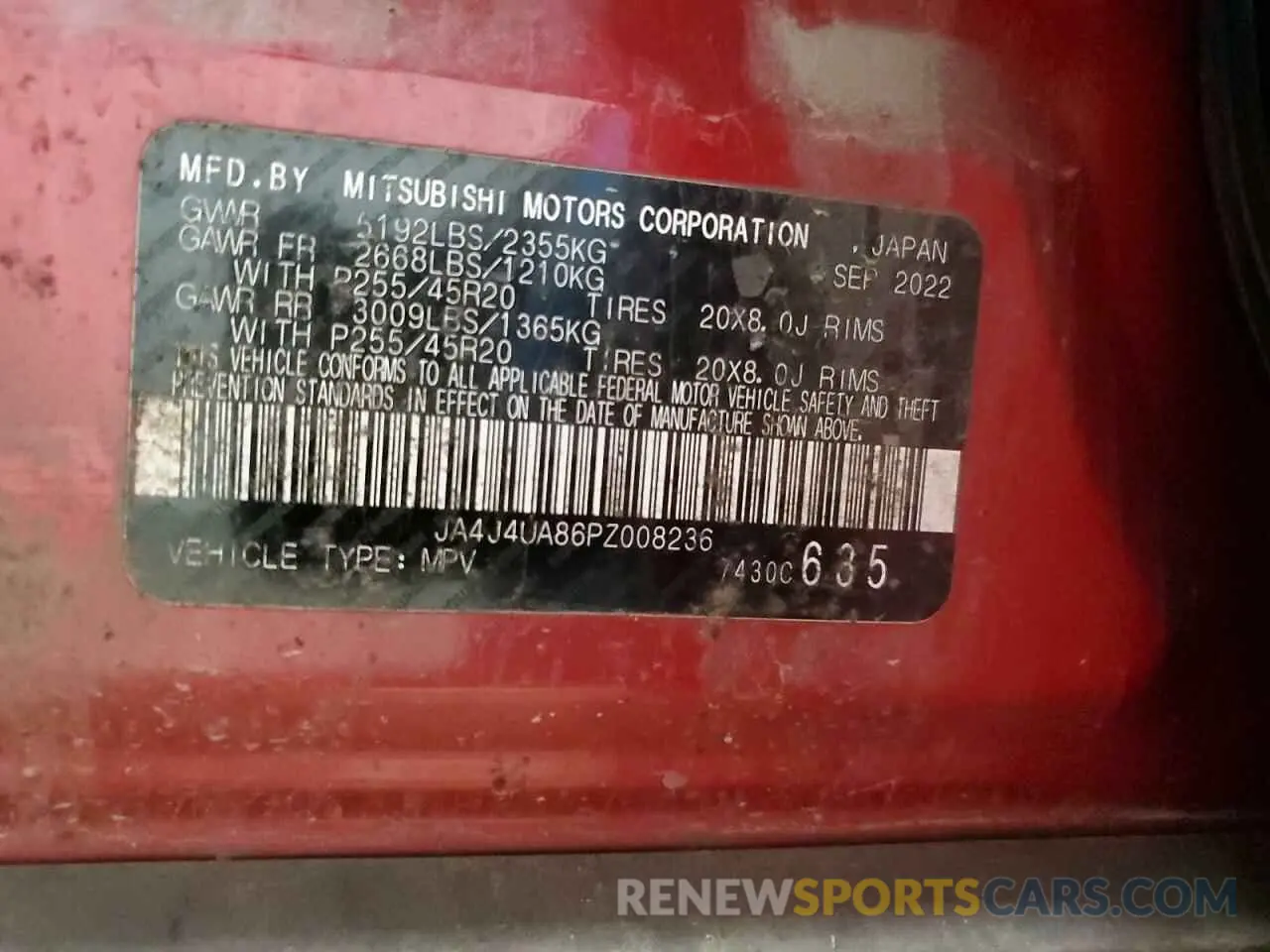 13 Photograph of a damaged car JA4J4UA86PZ008236 MITSUBISHI OUTLANDER 2023