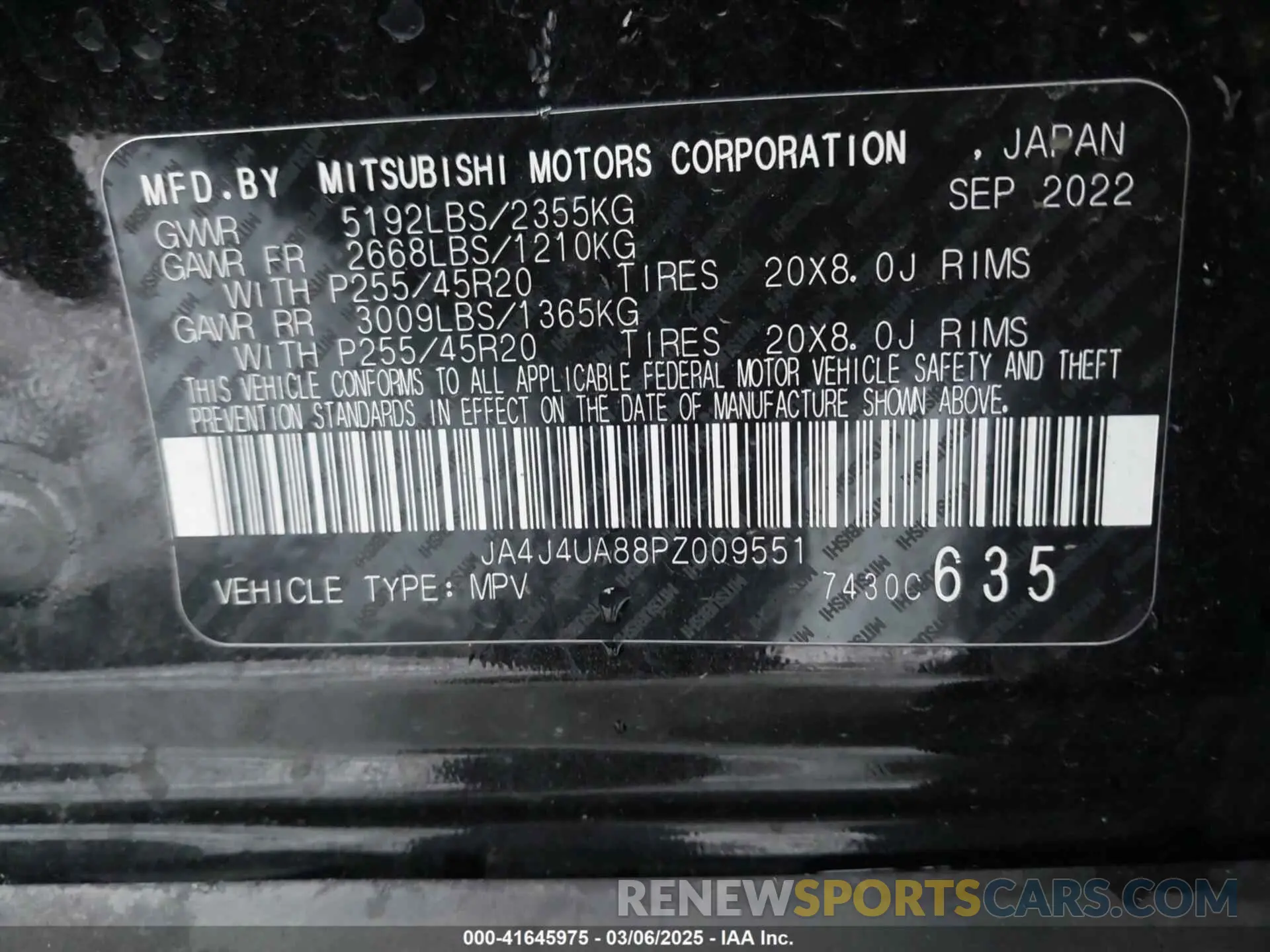 9 Photograph of a damaged car JA4J4UA88PZ009551 MITSUBISHI OUTLANDER 2023