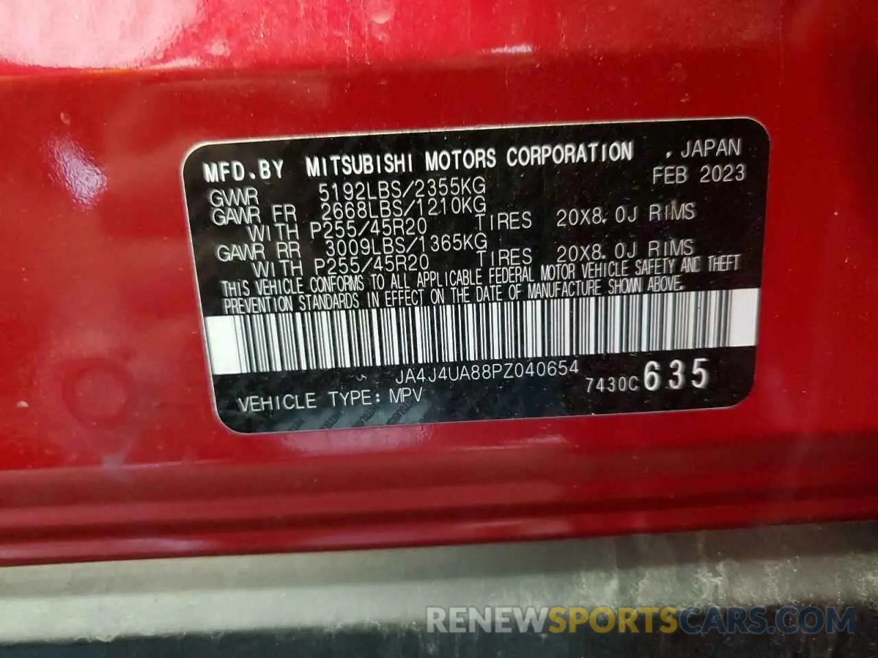 14 Photograph of a damaged car JA4J4UA88PZ040654 MITSUBISHI OUTLANDER 2023