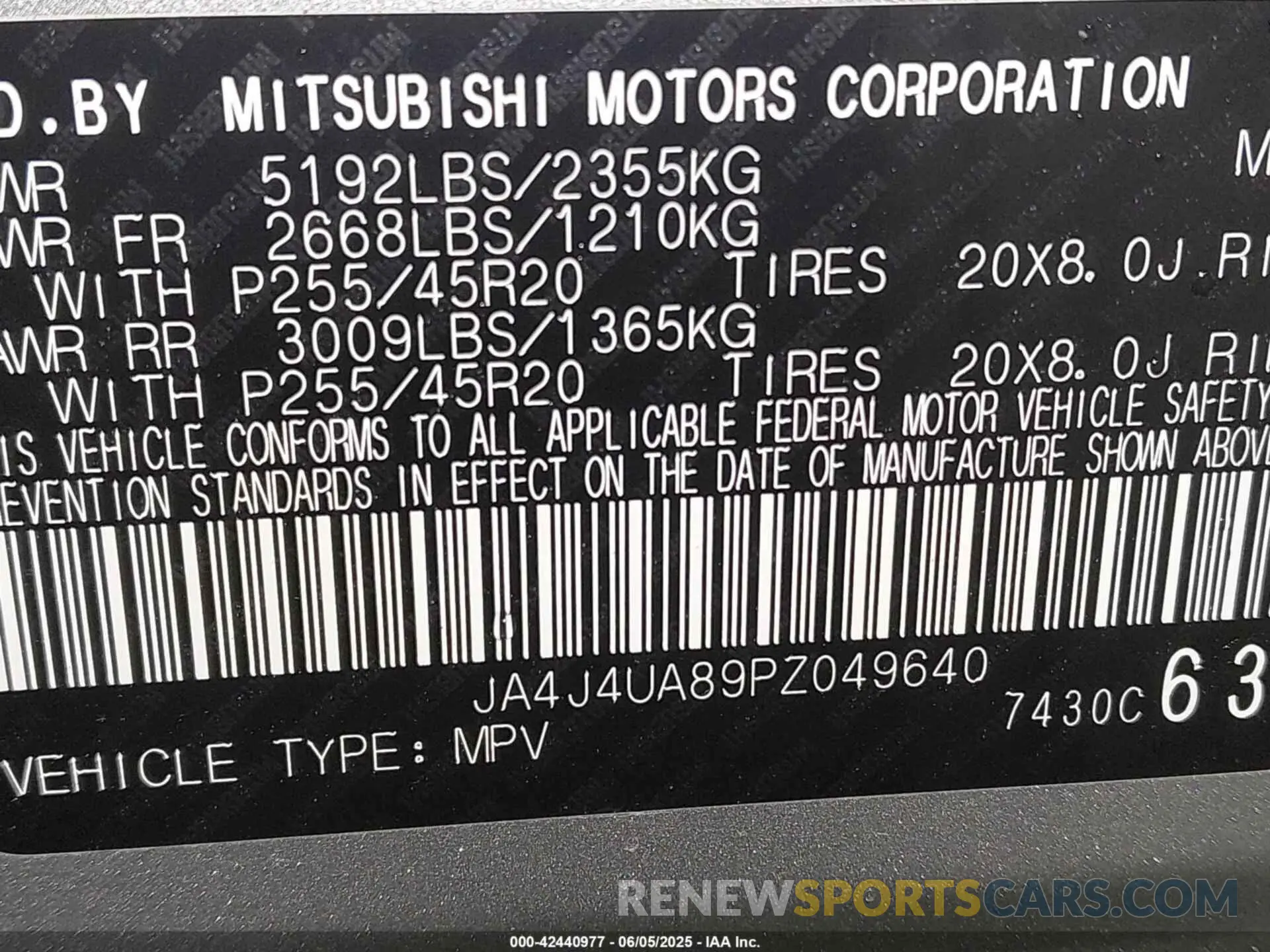 9 Photograph of a damaged car JA4J4UA89PZ049640 MITSUBISHI OUTLANDER 2023
