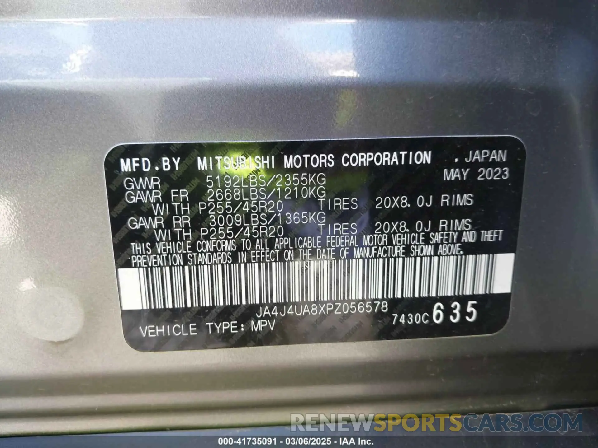9 Photograph of a damaged car JA4J4UA8XPZ056578 MITSUBISHI OUTLANDER 2023
