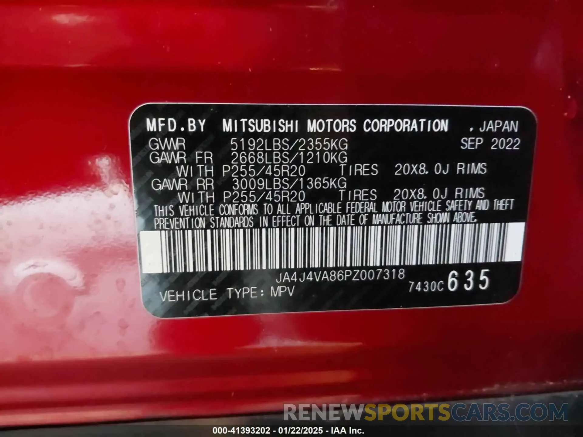 9 Photograph of a damaged car JA4J4VA86PZ007318 MITSUBISHI OUTLANDER 2023