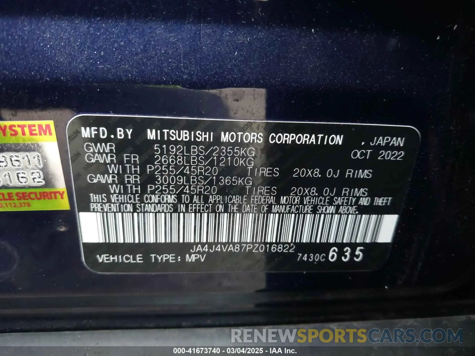 9 Photograph of a damaged car JA4J4VA87PZ016822 MITSUBISHI OUTLANDER 2023