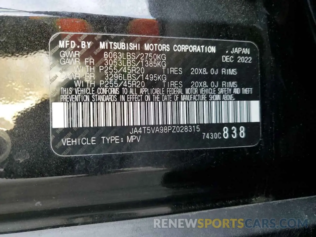 14 Photograph of a damaged car JA4T5VA98PZ028315 MITSUBISHI OUTLANDER 2023