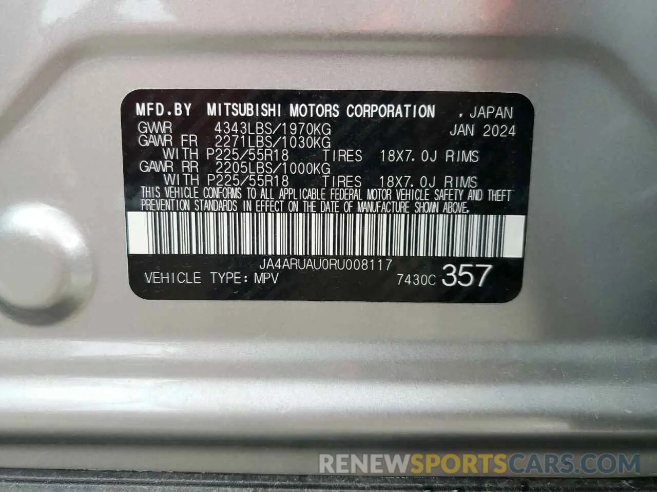13 Photograph of a damaged car JA4ARUAU0RU008117 MITSUBISHI OUTLANDER 2024