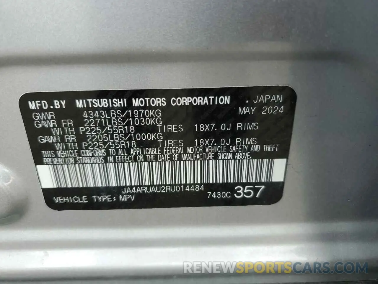 13 Photograph of a damaged car JA4ARUAU2RU014484 MITSUBISHI OUTLANDER 2024