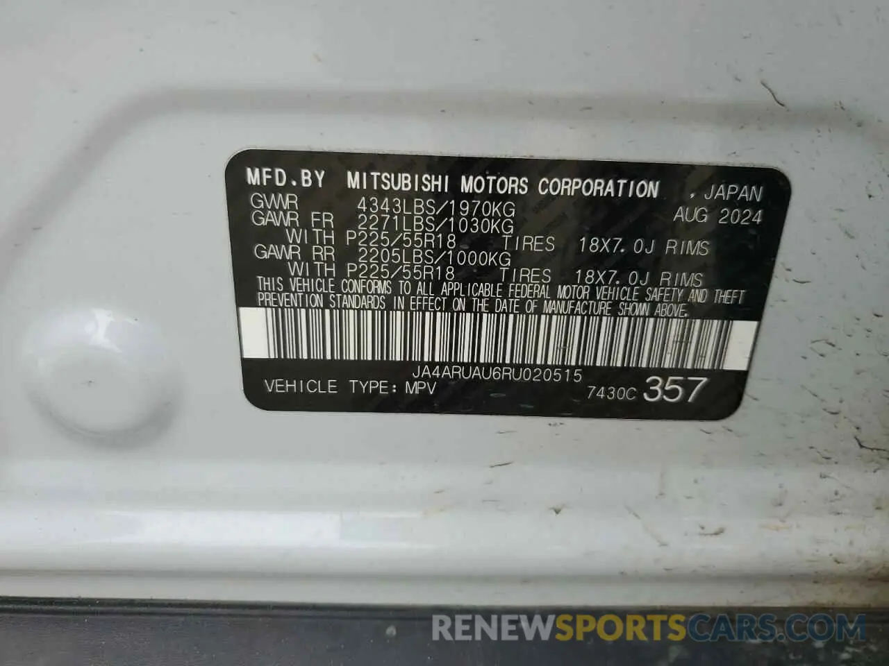 12 Photograph of a damaged car JA4ARUAU6RU020515 MITSUBISHI OUTLANDER 2024