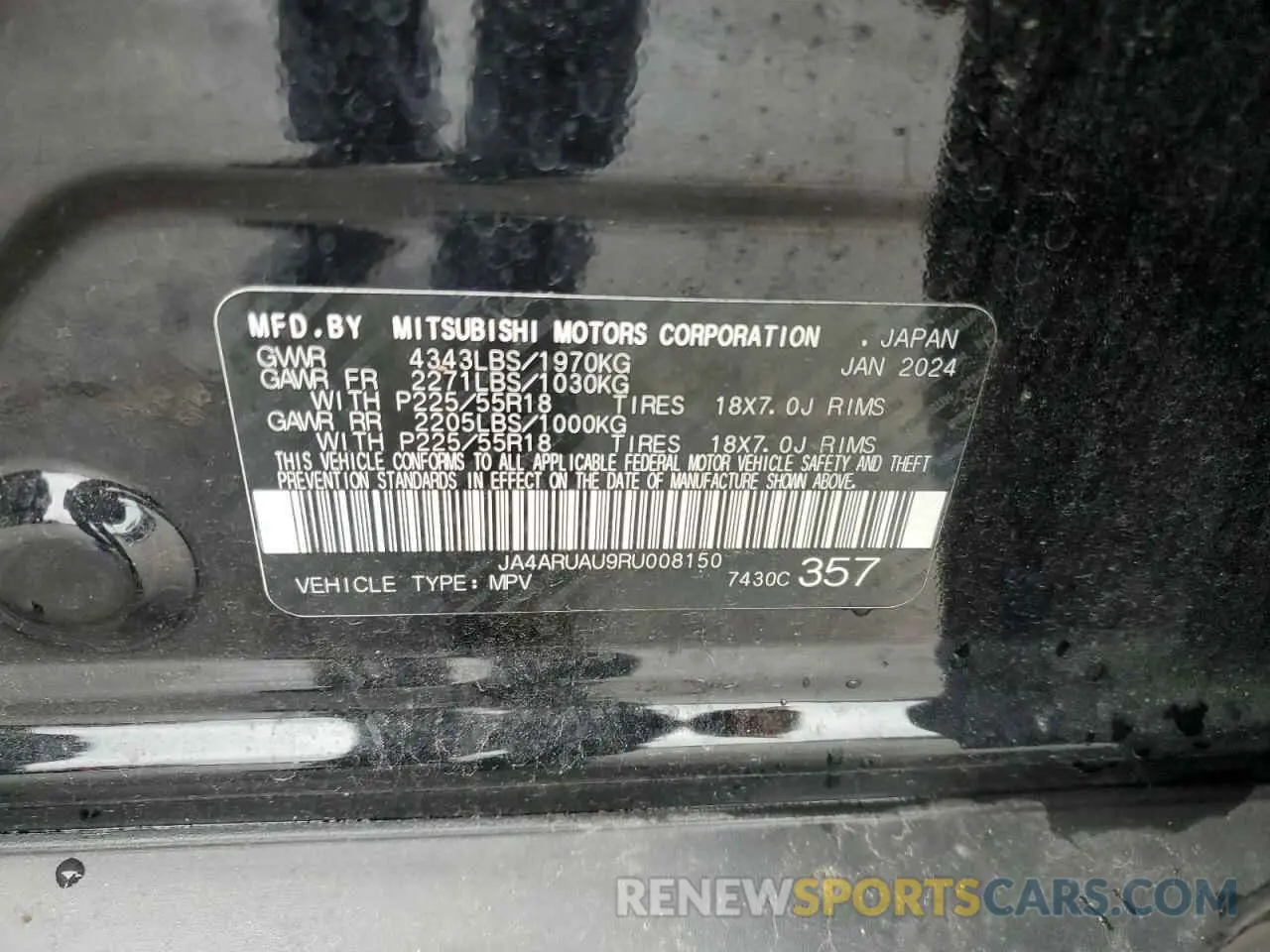 13 Photograph of a damaged car JA4ARUAU9RU008150 MITSUBISHI OUTLANDER 2024