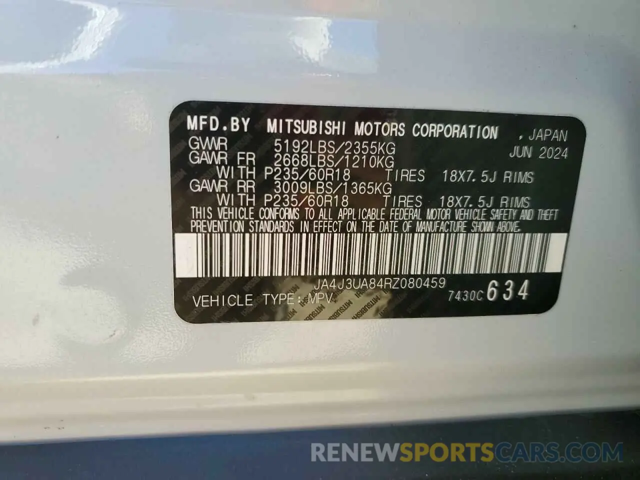 13 Photograph of a damaged car JA4J3UA84RZ080459 MITSUBISHI OUTLANDER 2024