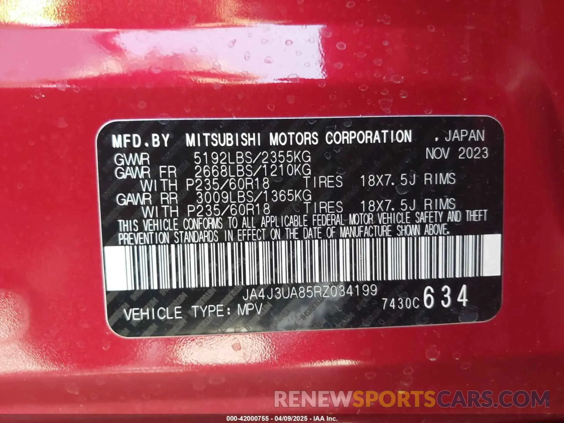 9 Photograph of a damaged car JA4J3UA85RZ034199 MITSUBISHI OUTLANDER 2024