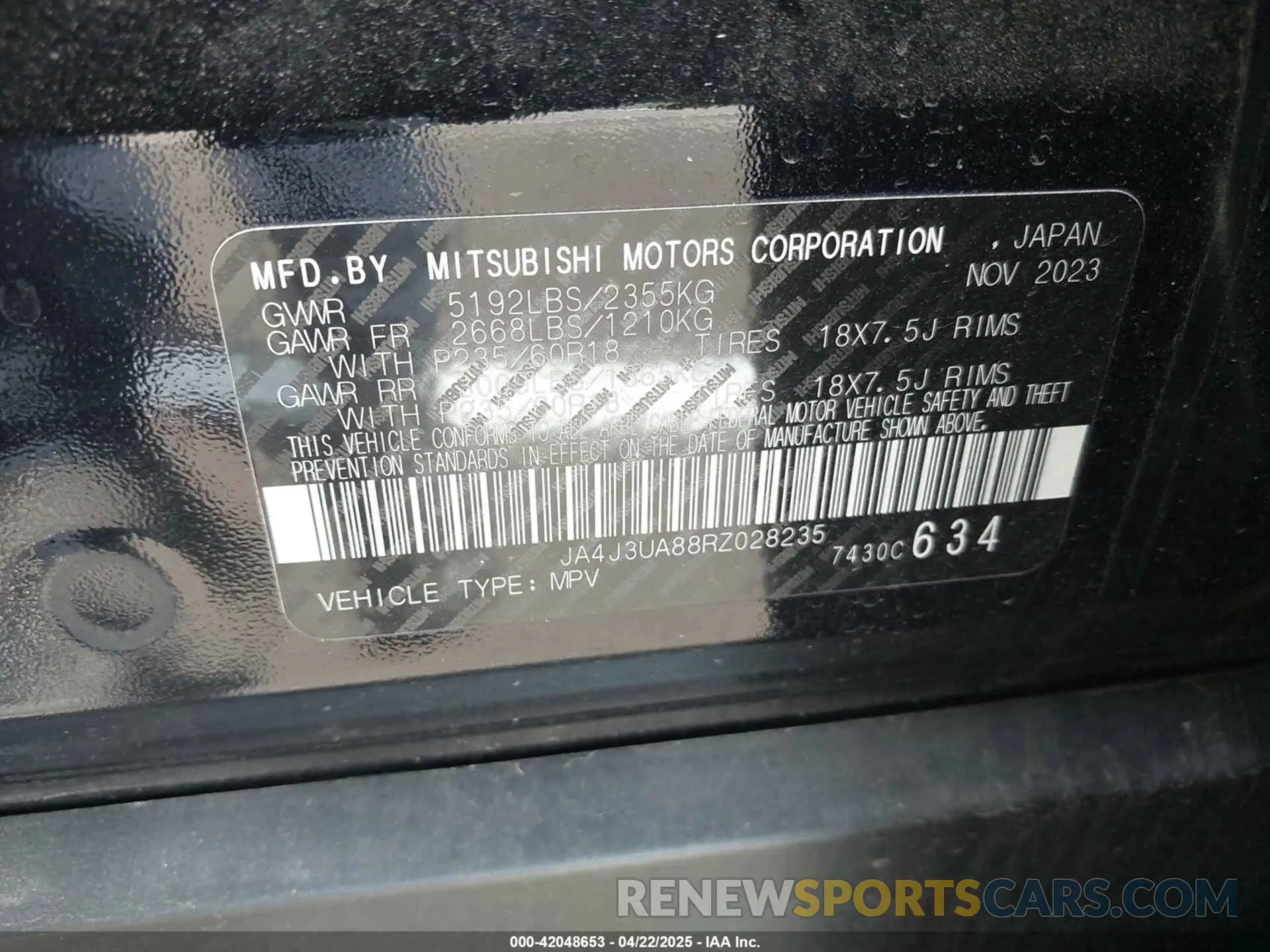 9 Photograph of a damaged car JA4J3UA88RZ028235 MITSUBISHI OUTLANDER 2024