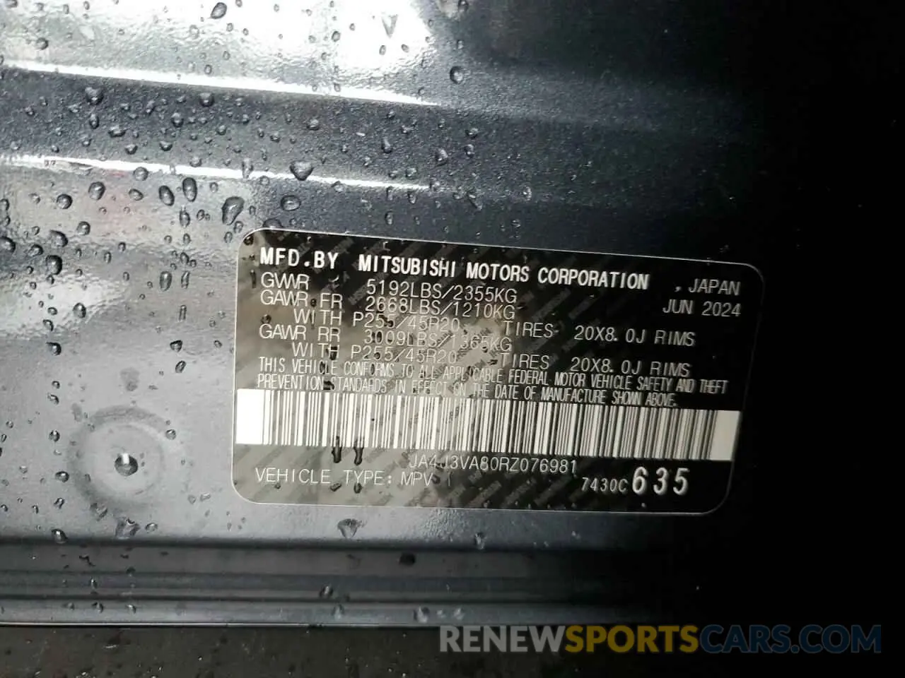 13 Photograph of a damaged car JA4J3VA80RZ076981 MITSUBISHI OUTLANDER 2024