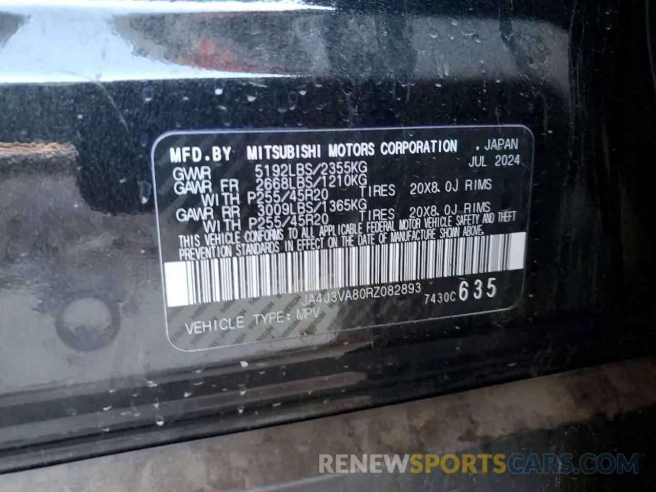 13 Photograph of a damaged car JA4J3VA80RZ082893 MITSUBISHI OUTLANDER 2024