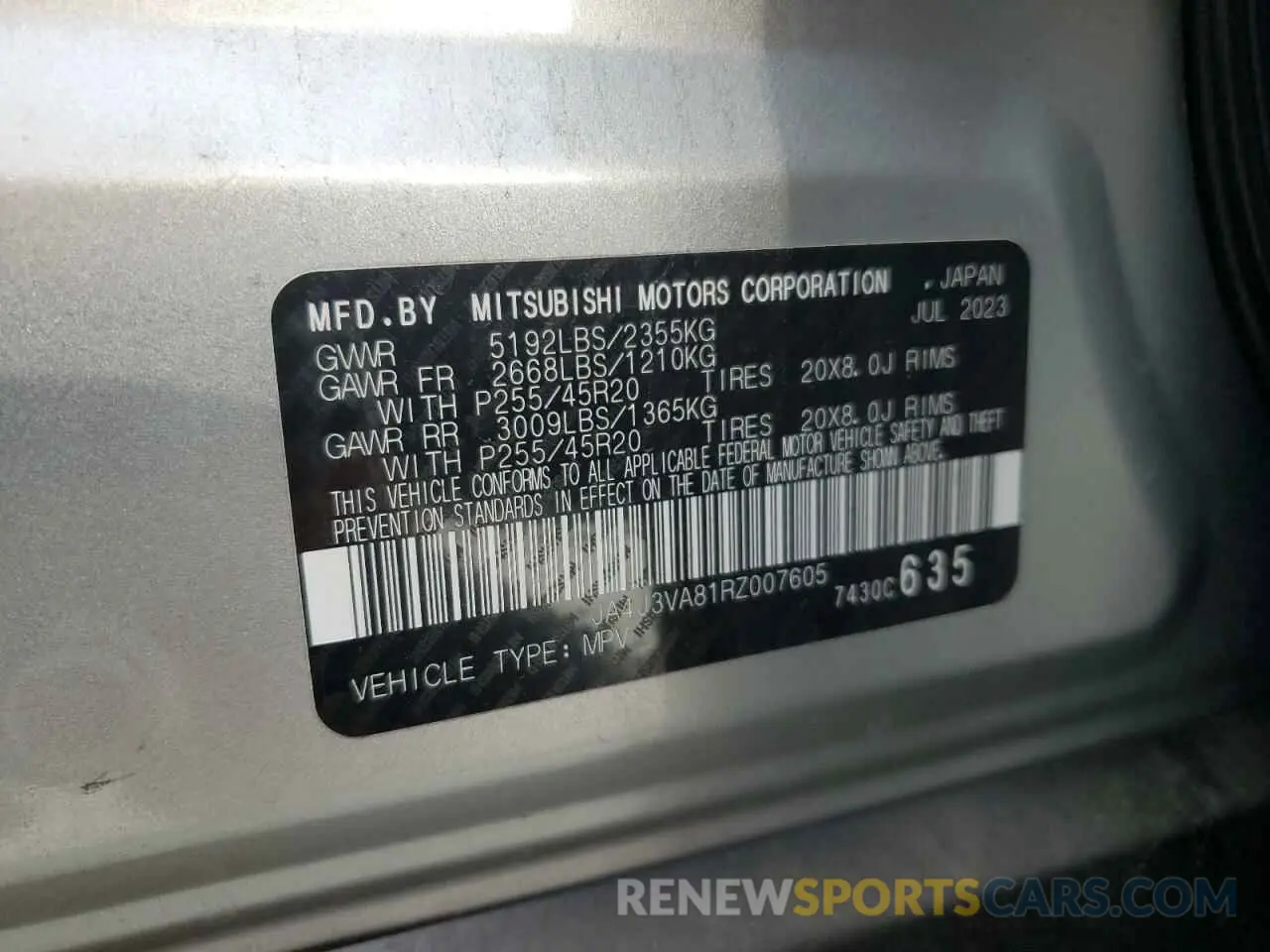 13 Photograph of a damaged car JA4J3VA81RZ007605 MITSUBISHI OUTLANDER 2024