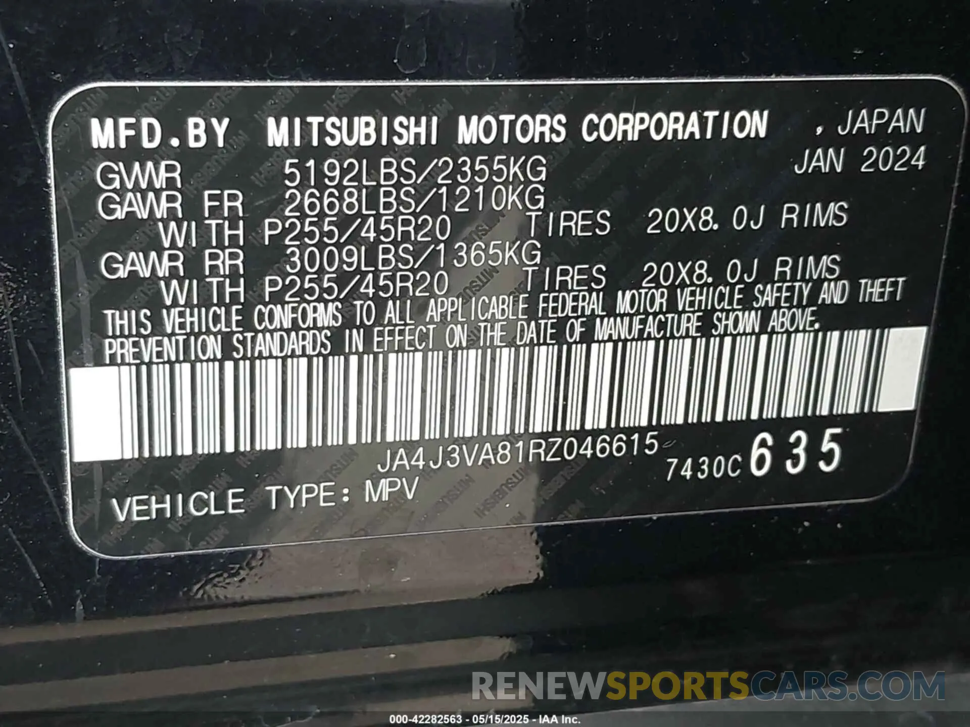 9 Photograph of a damaged car JA4J3VA81RZ046615 MITSUBISHI OUTLANDER 2024